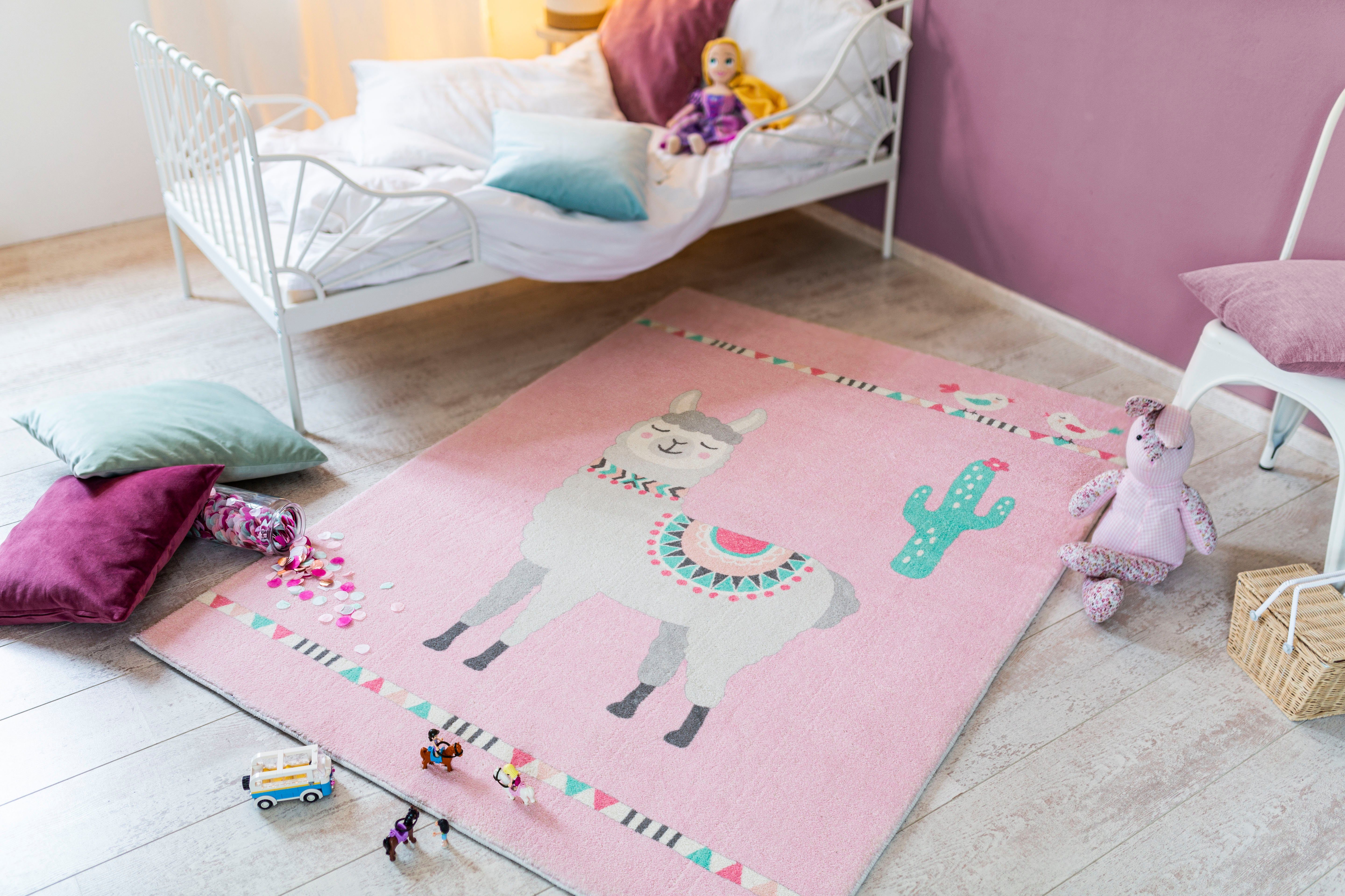 LUXOR living Kindervloerkleed Lama Lulu Lama-motief, pastelkleuren, kinderkamer