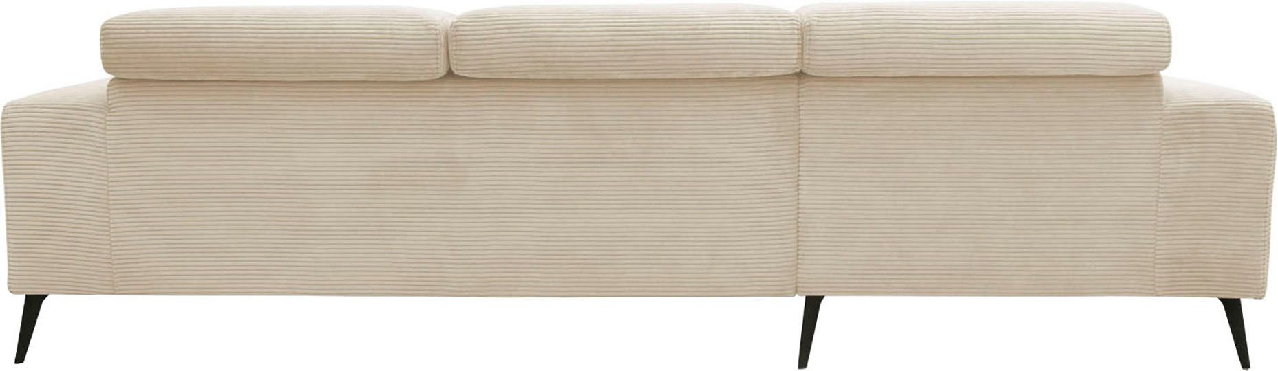 DOMO collection Hoekbank Trento L-vorm, met sledevoet of enkele voet naar keuze met verstelbare hoofdsteun, récamier links/rechts bestelbaar