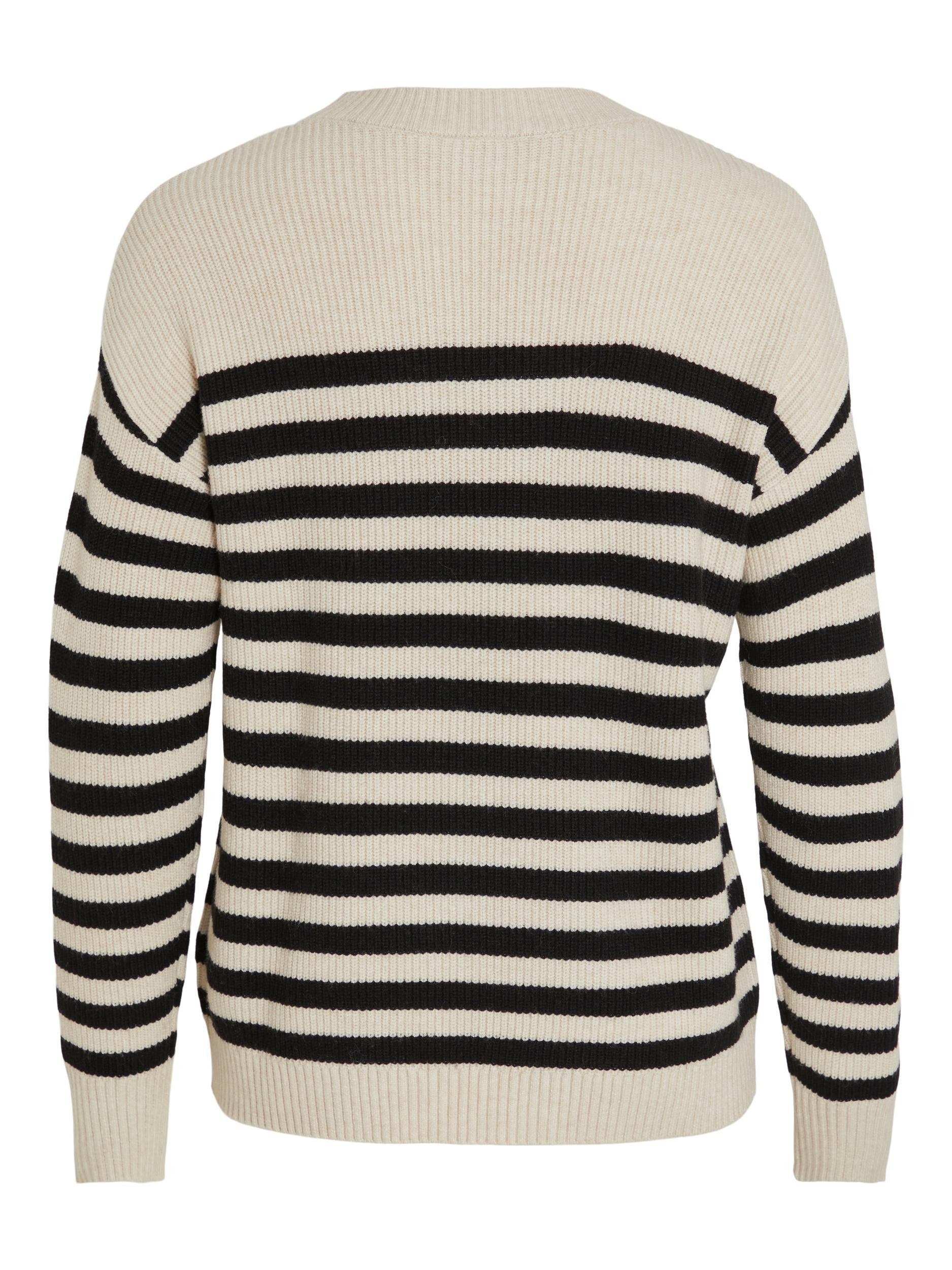 Vila Trui met ronde hals VIRIL RIB STRIPE L S KNIT TOP NOOS