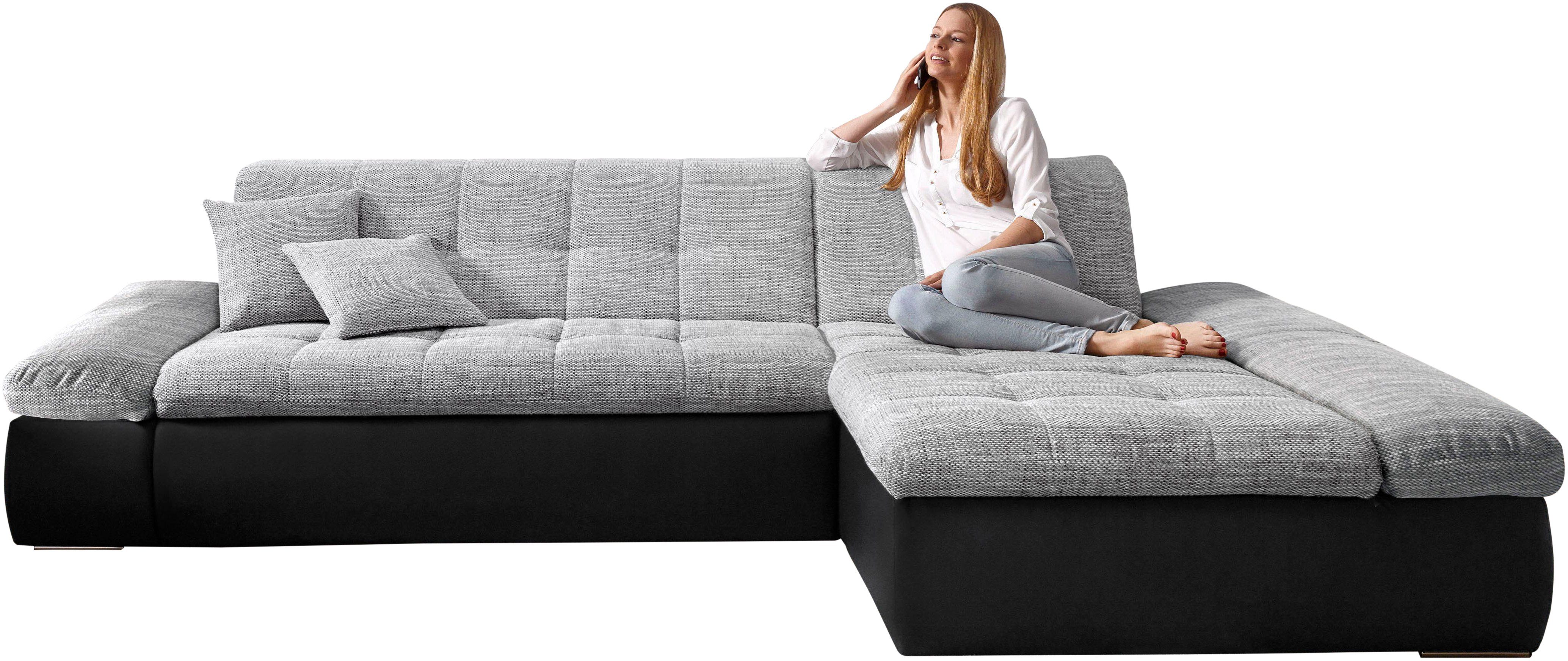 DOMO collection Hoekbank Moric, L-vorm, XXL-bank - Breedte 300cm keuze met bedfunctie en armleuningverstelling, donkergroen