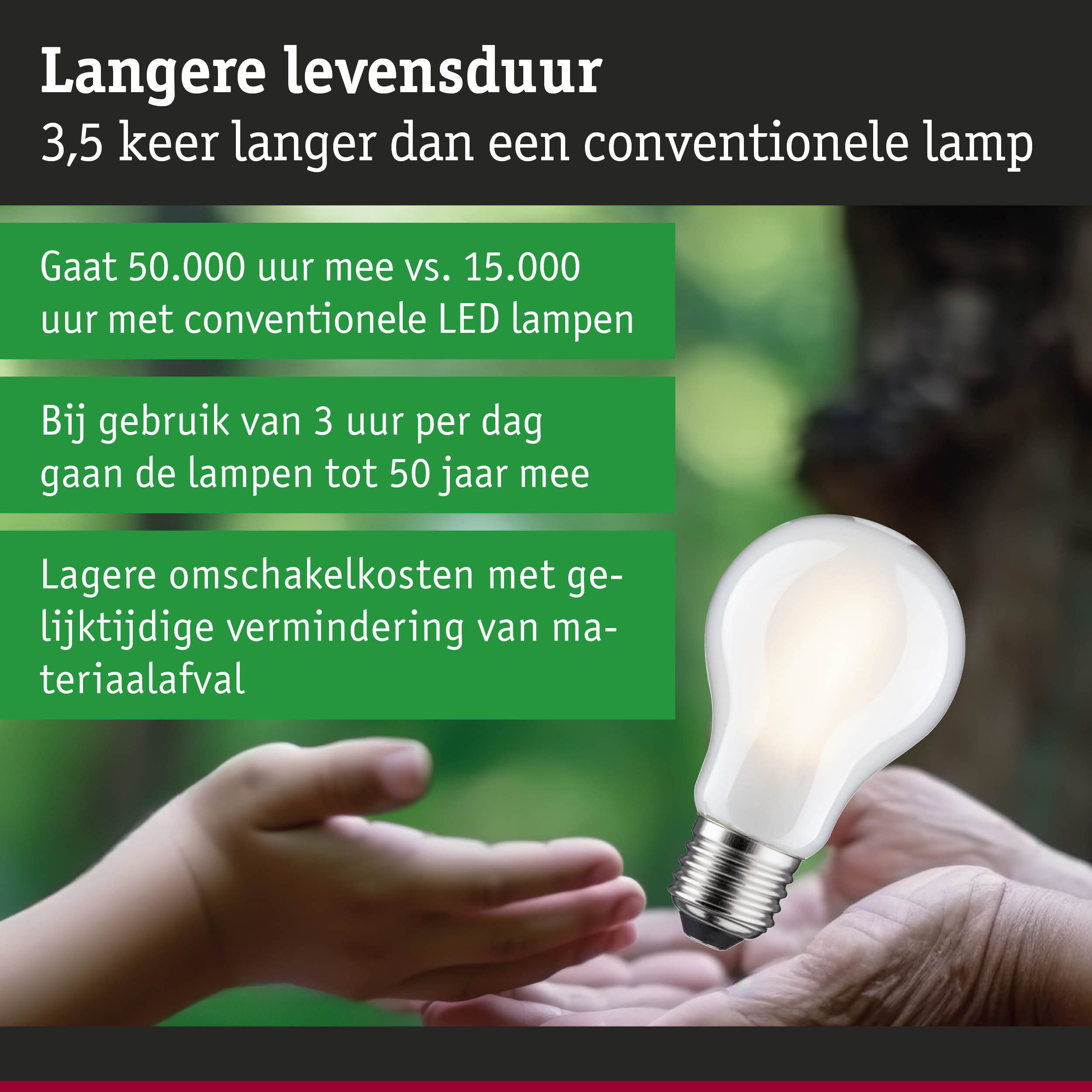 Paulmann Led-verlichting Eco-Line filament 230V LED-lamp E27 470lm 2,5W 3000K dimbaar mat (1 stuk)