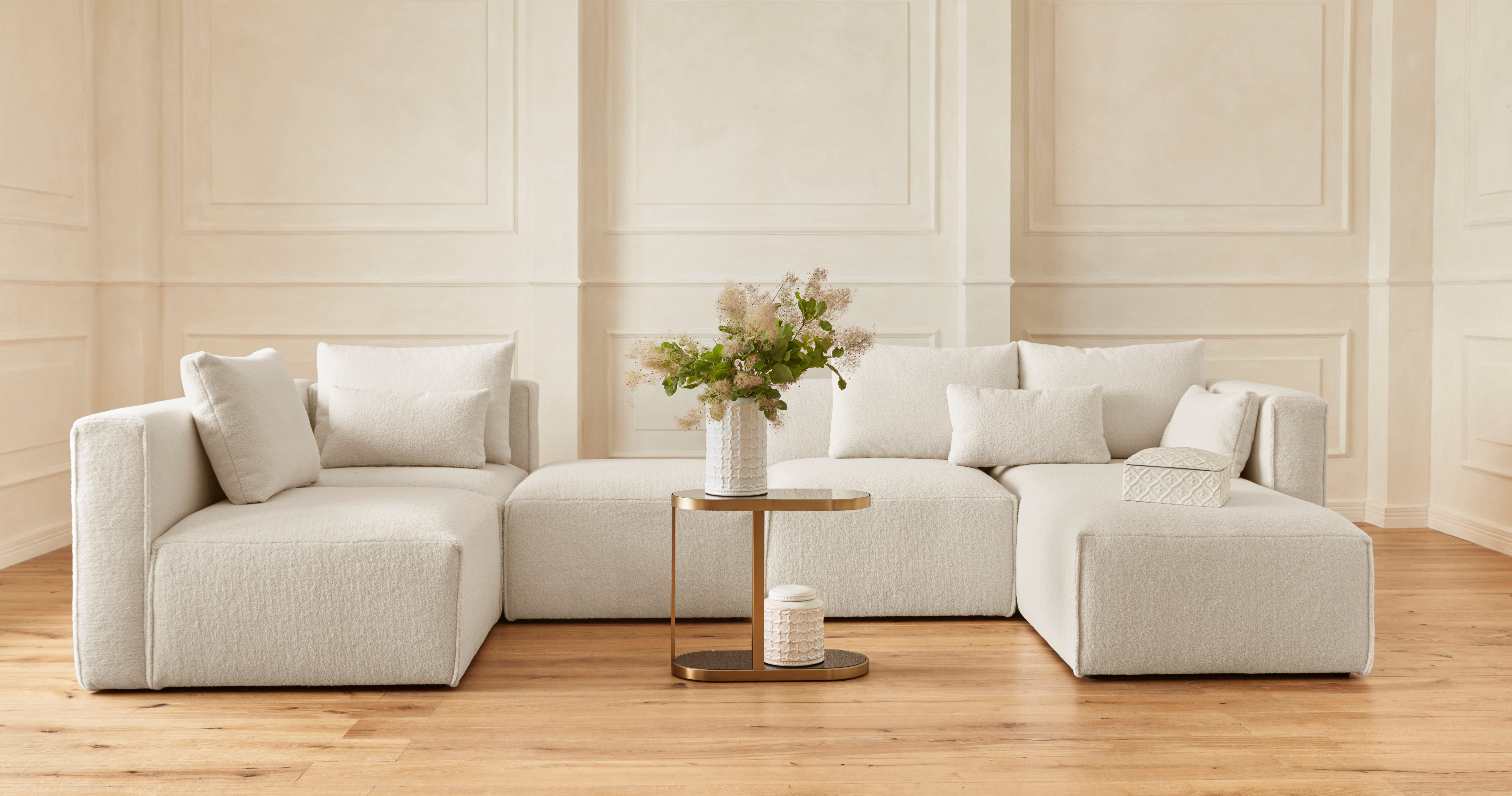 Guido Maria Kretschmer Home&Living Zithoek Comfine U-vorm samengesteld van modules, in 3 stoffen en vele kleuren beige, zithoeken, Ottomane rechts