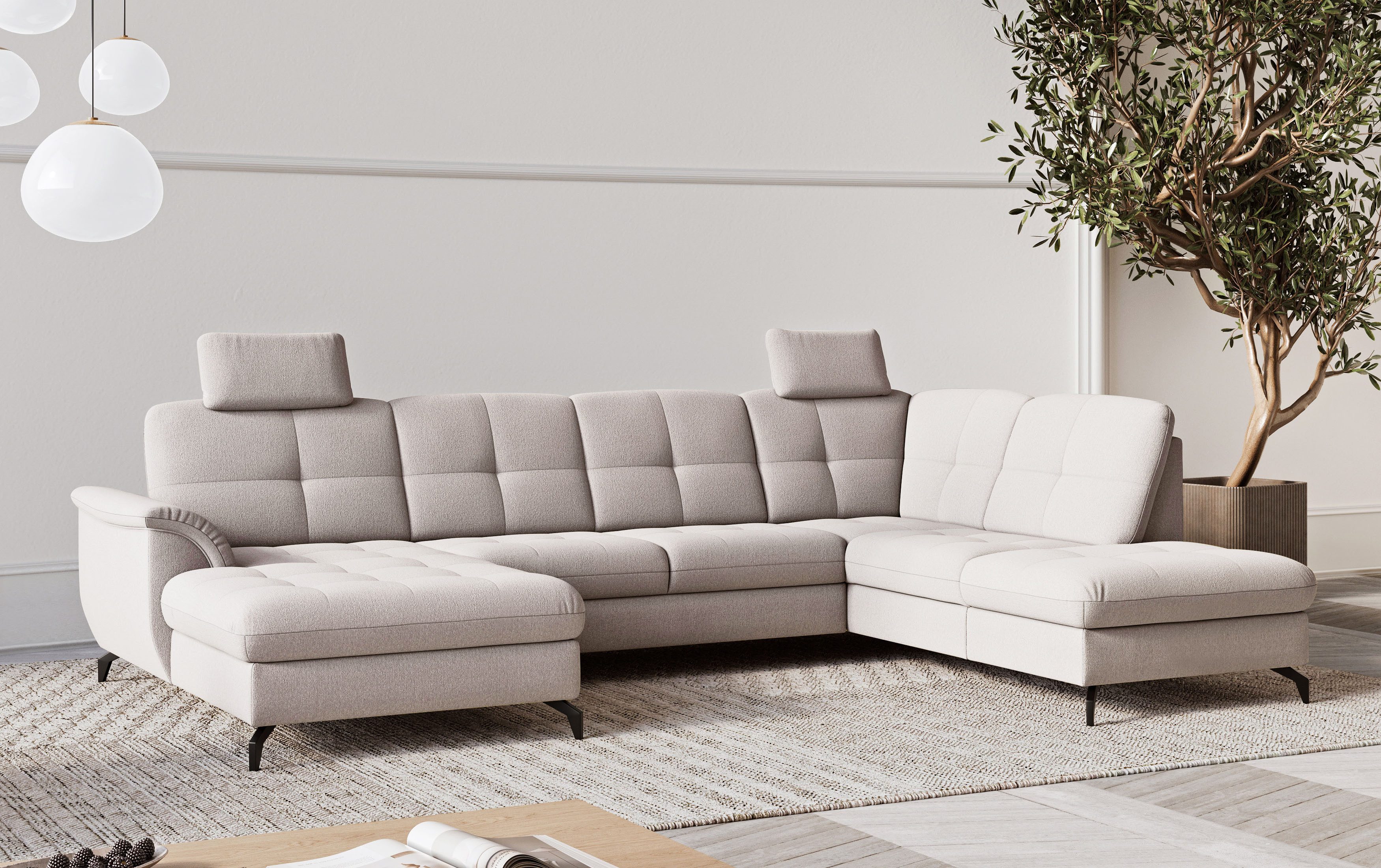 sit&more Zithoek Zora U-vorm naar keuze met slaapfunctie en bedkist beige, zithoeken, 319 cm