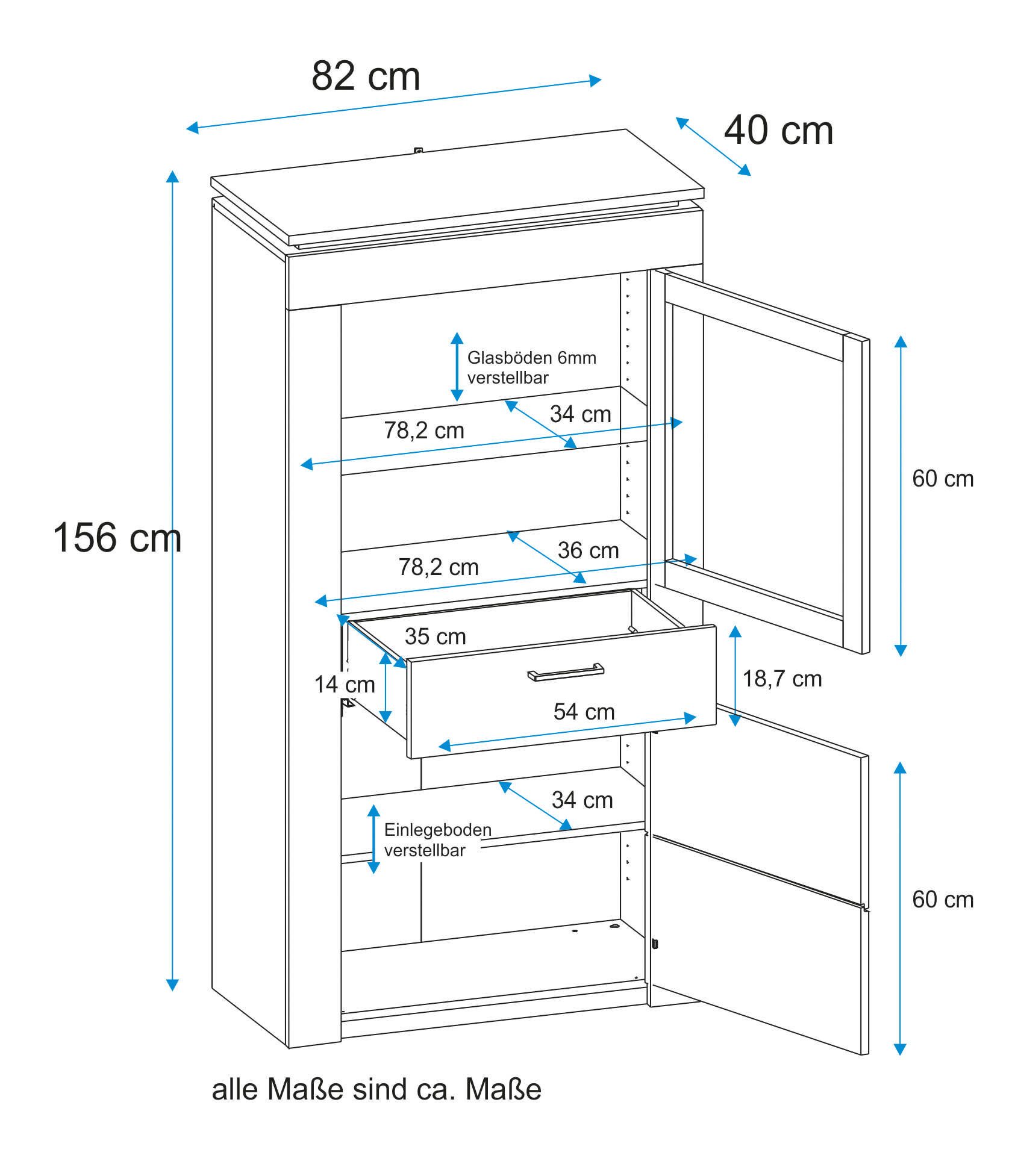 VOGL Möbelfabrik Vitrinekast Hoogte 158 cm