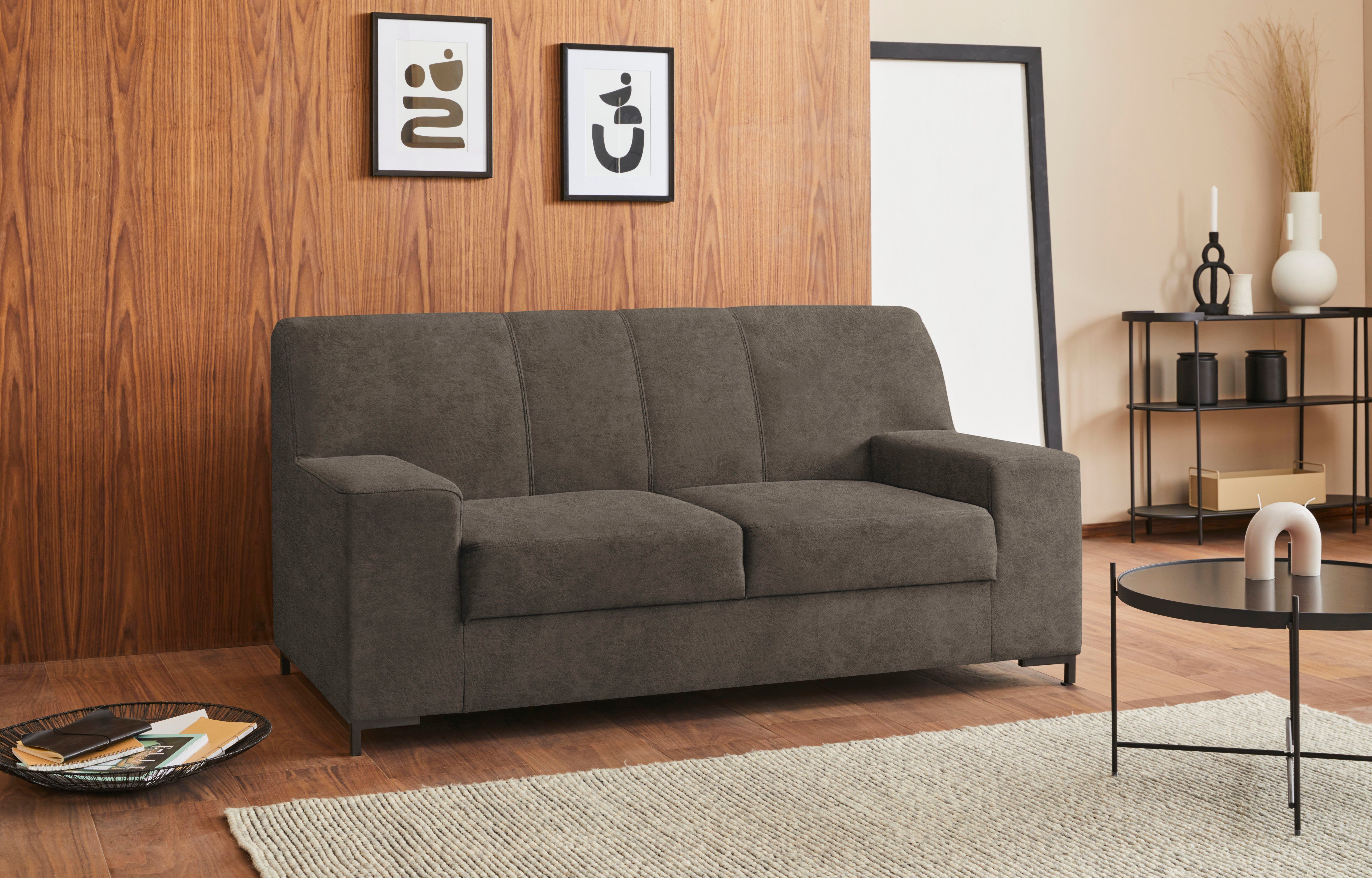 DOMO collection 2-zitsbank Ledas kubisch en comfortabel, platte armleuningen, elegante voet,