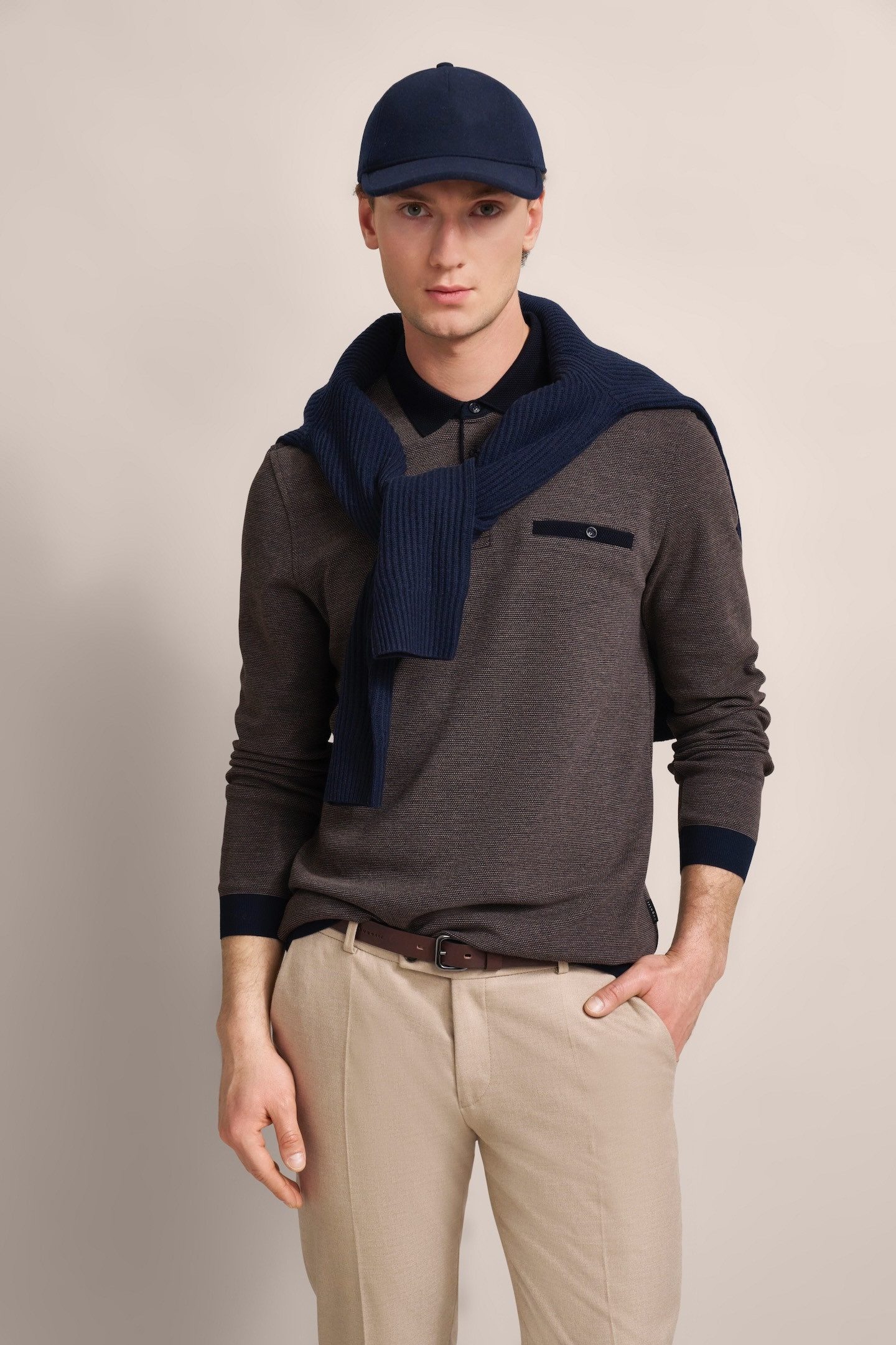 Bugatti Poloshirt met lange mouwen met structuurkraag