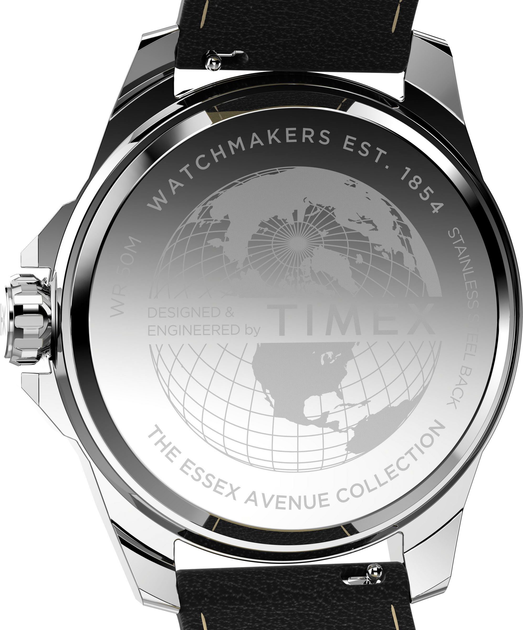 Timex Kwartshorloge Essex Armbandhorloge, herenhorloge, leren armband, datum, fluorescerende wijzers