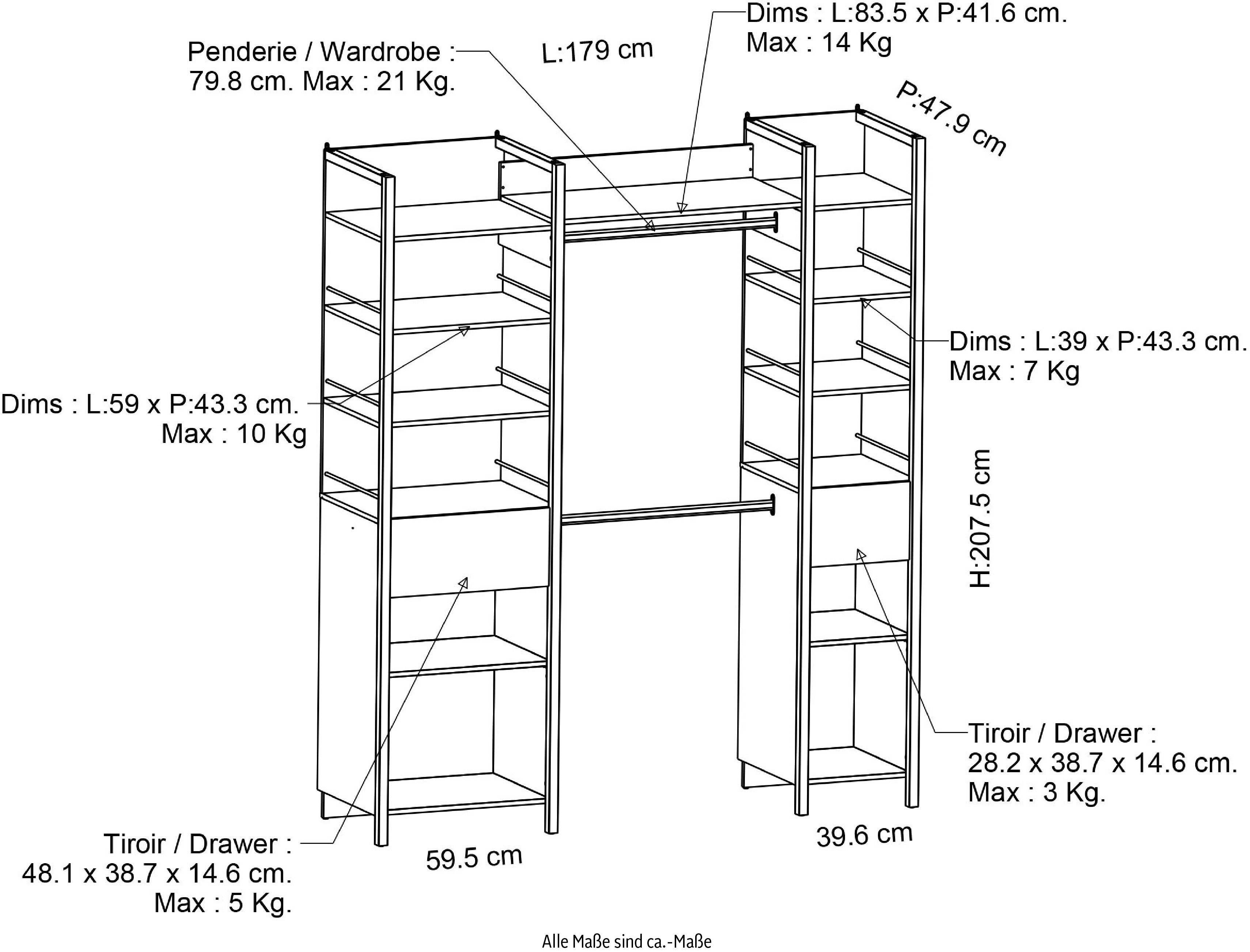 Demeyere GROUP Kledingkast met gordijn Kledingkast, multifunctionele kast, veel opbergruimte, industrieel design