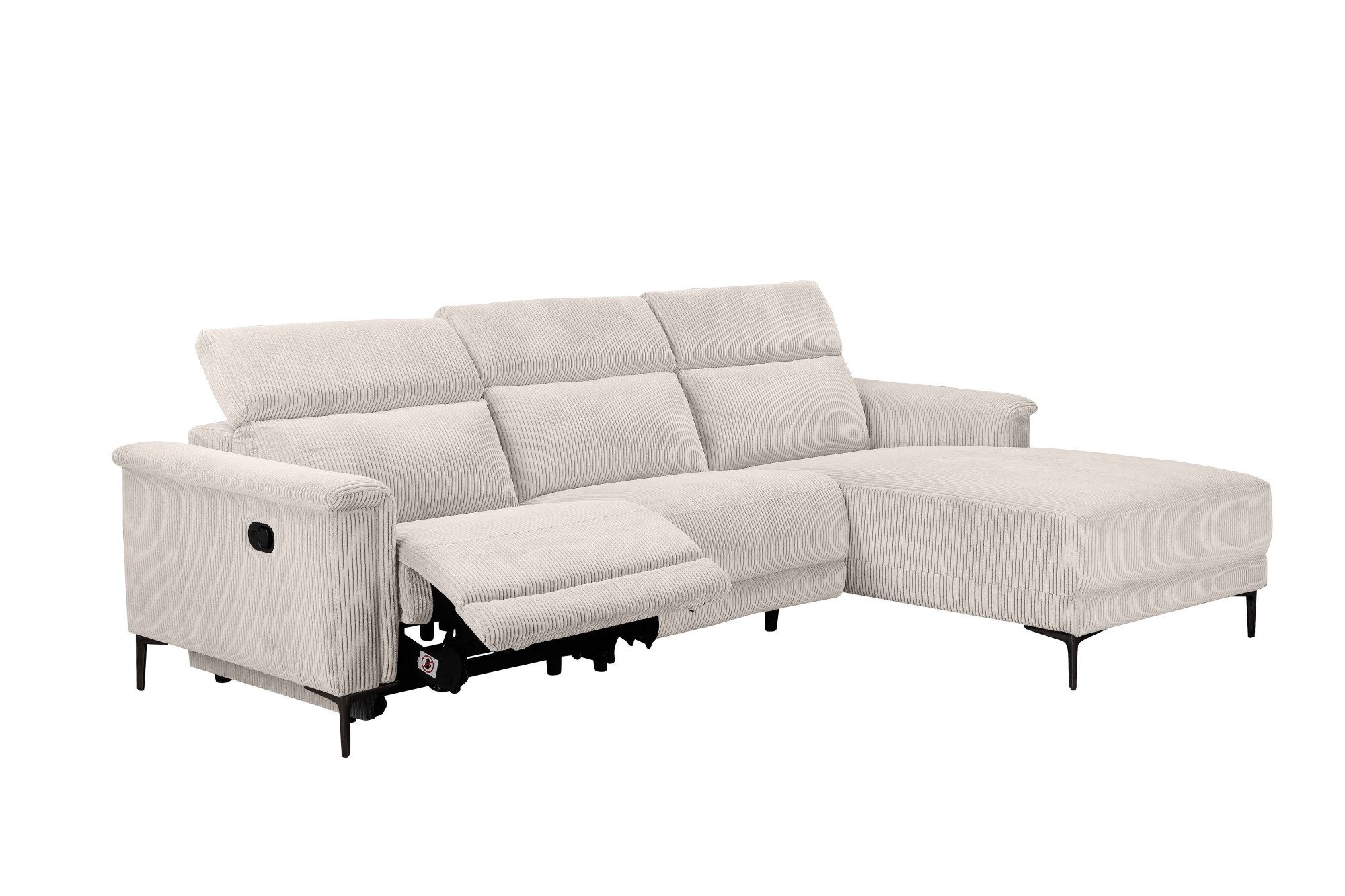 Places of Style Hoekbank Lund in cord, L-vorm, 261 cm, handmatige en elektrische relaxfunctie