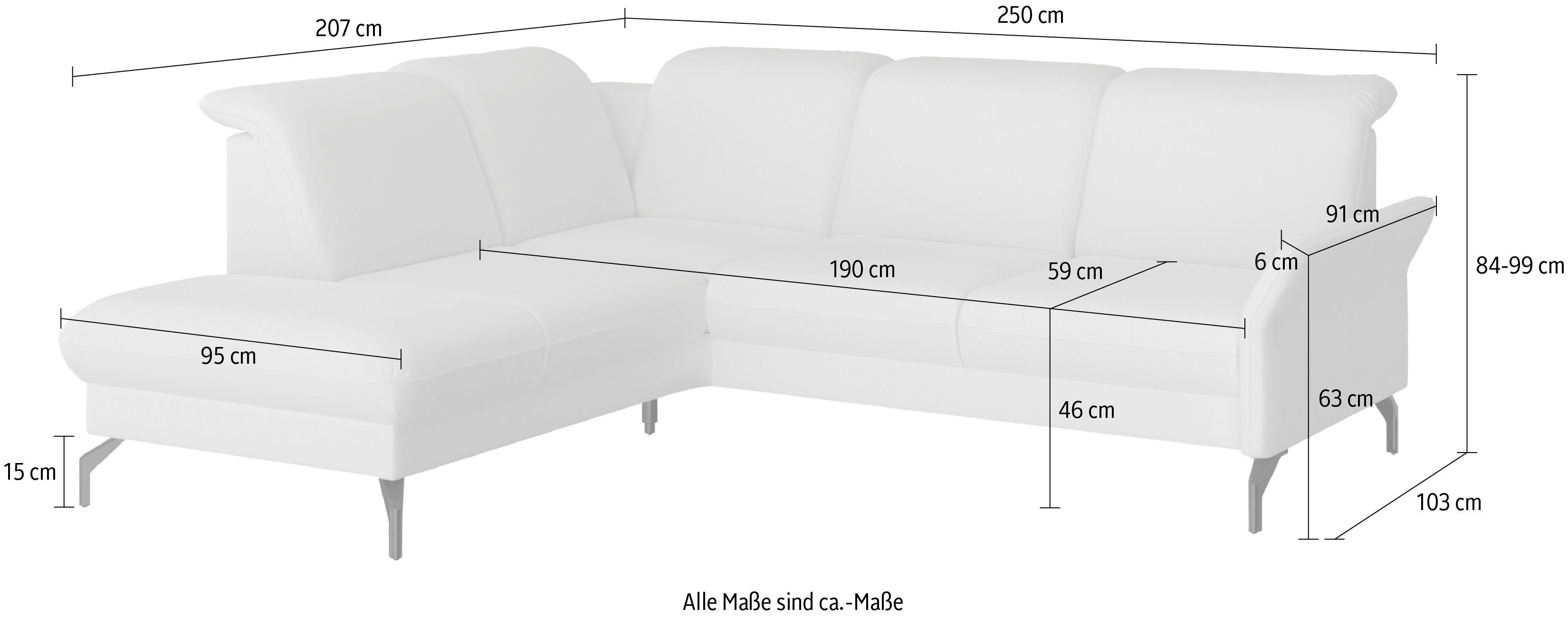 sit&more Hoekbank Fashion L-vorm naar keuze met verstelbare hoofdsteun, uittrekzitting, motorisch, nikkel poten