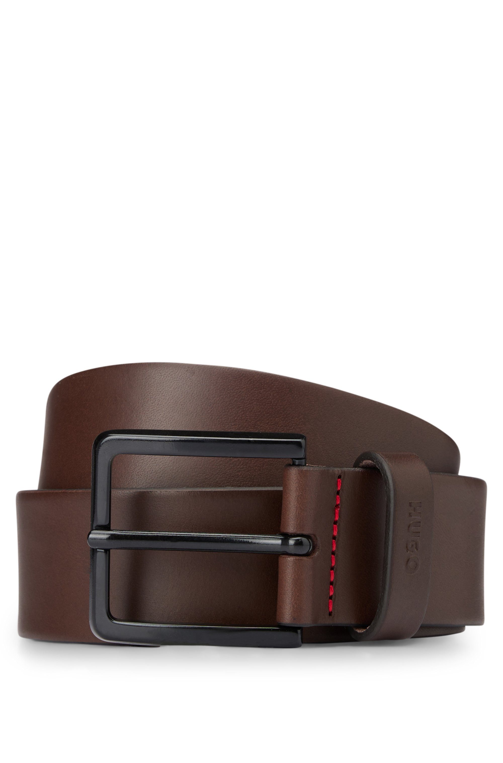 HUGO Leren riem Gionio van italiaans leer met logo-embossing op de lus