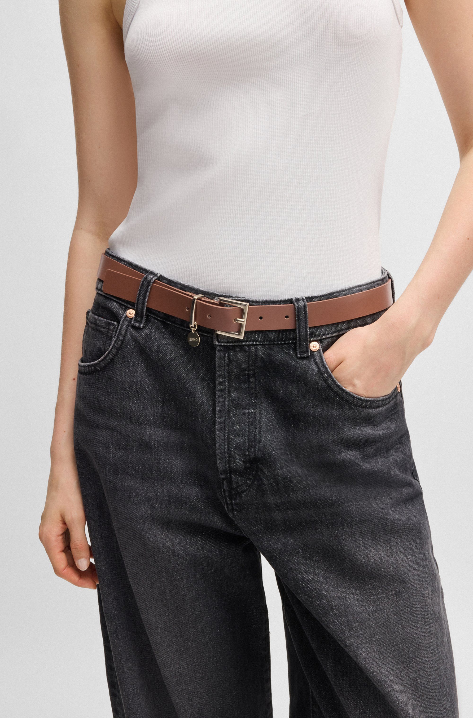 HUGO Leren riem Amelia-G_Sz25 Stijlvolle sluiting met logo hanger