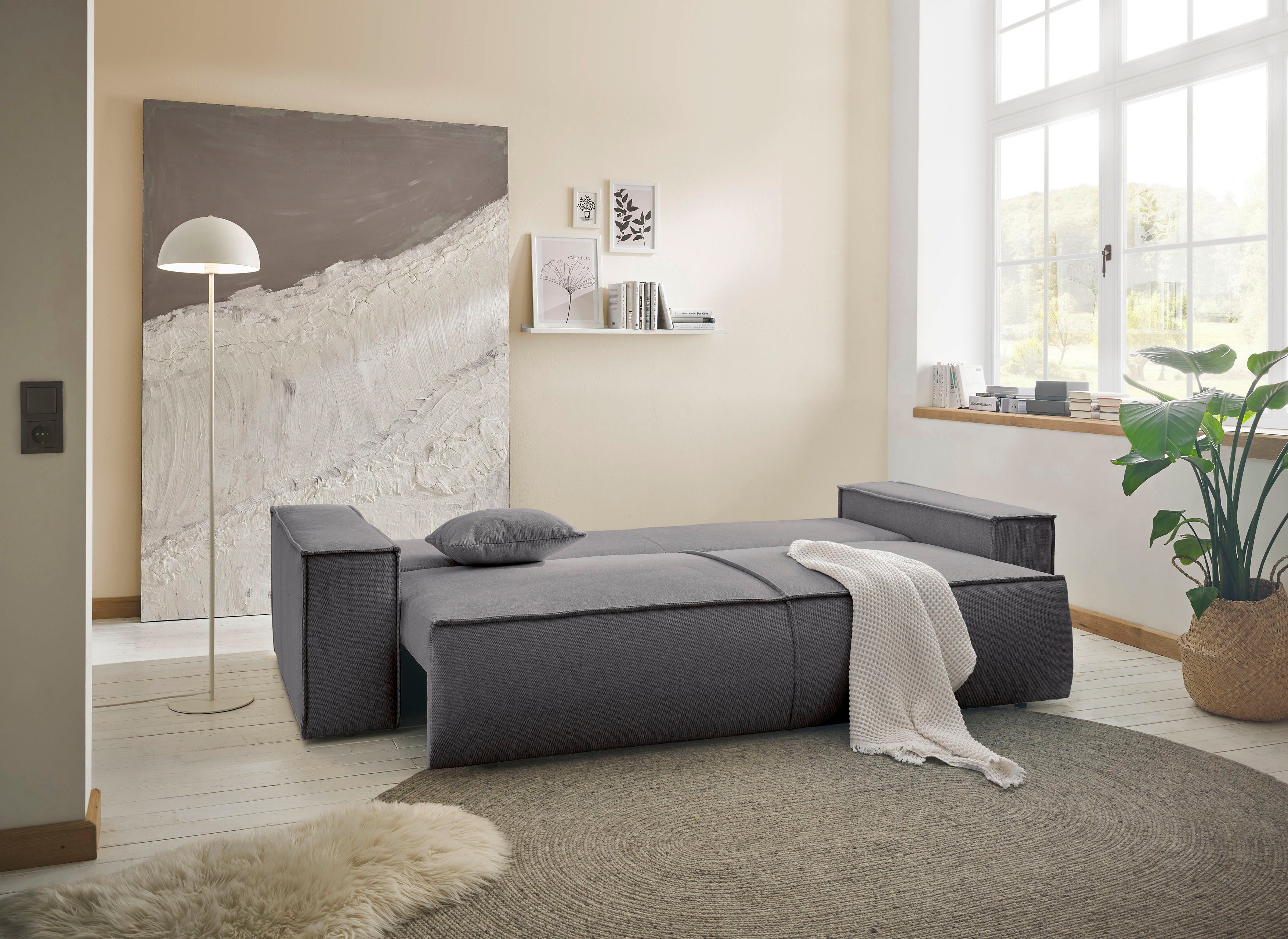 andas 3-zitsbank FINNLEY slaapbank 257 cm, slaapfunctie met bedlade (200/136cm)