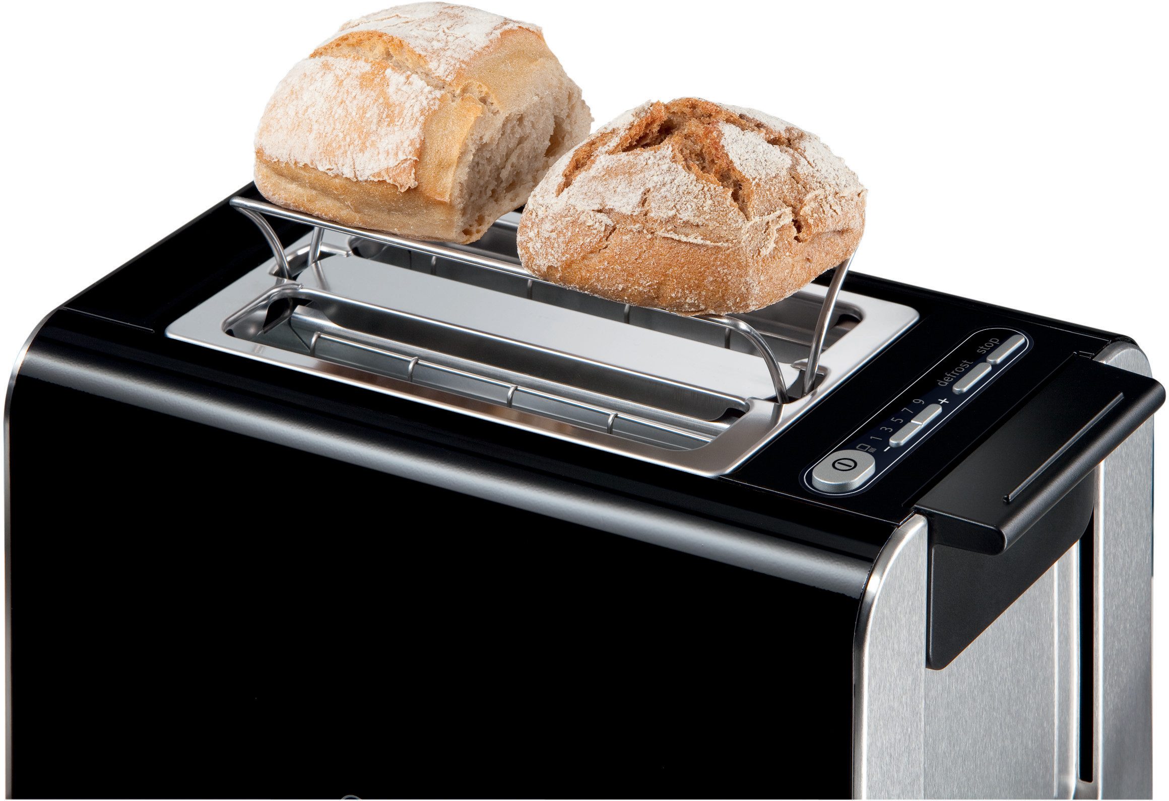 BOSCH Toaster Styline TAT8613N, geïntegreerde broodjesopzet, liftfunctie Ontdooifunctie, automatische uitschakeling, broodcentrering, roestvrij staal/zwart