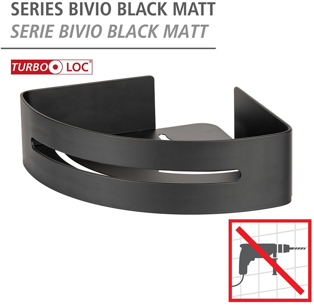 WENKO Hoekrek Turbo-Loc® model Bivio van aluminium voor shampoo, roestvrij, bevestiging zonder boren