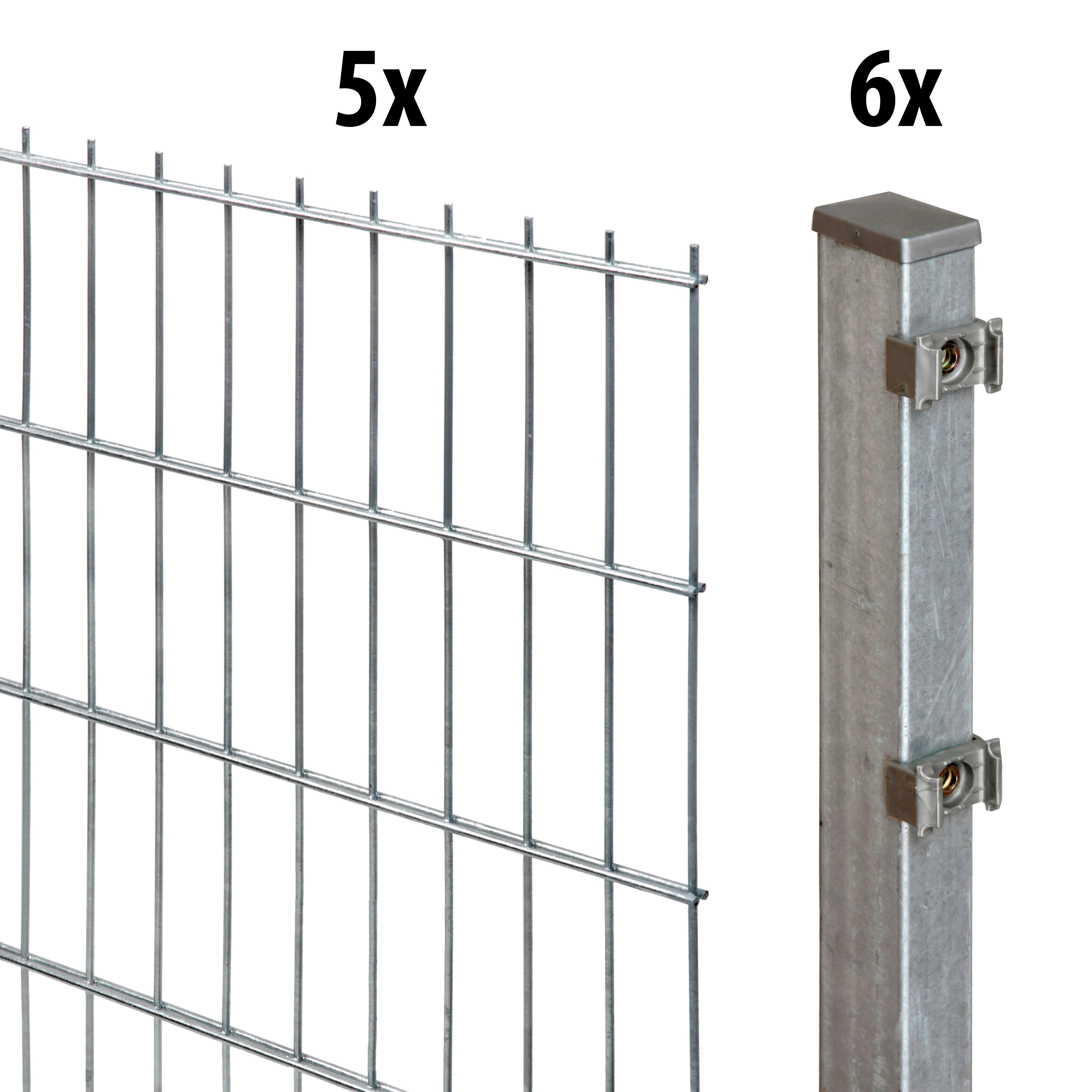 GARDEN 'N' MORE Dubbelstaafmat hekwerk Excellent 5 elementen voor 10 m, lxh: 200 x 203 cm, met 6 palen hekken zilver(kleur)