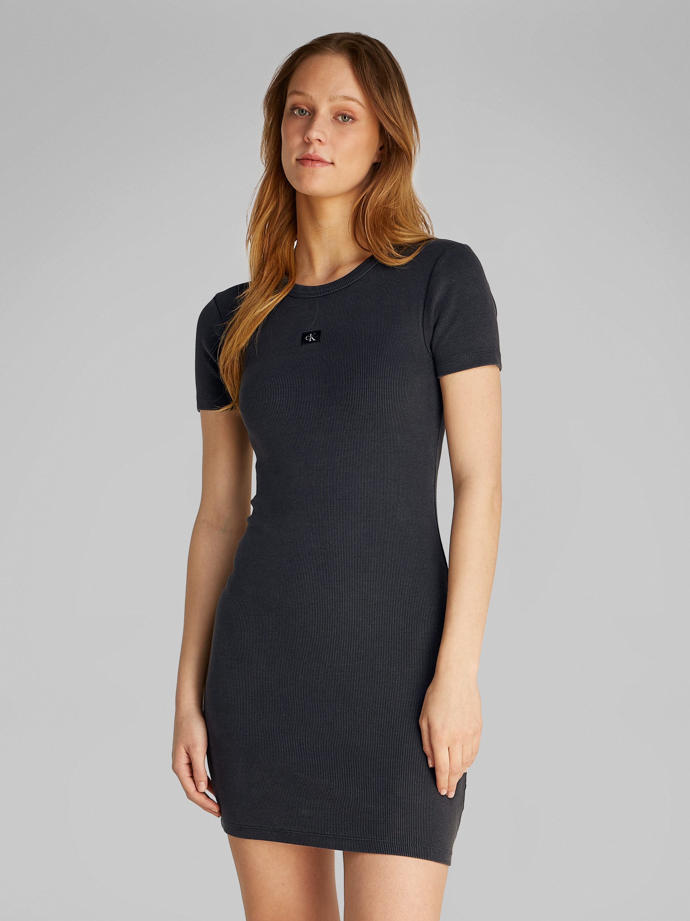 Calvin Klein Shirtjurk WASHED WOVEN LABEL RIB DRESS