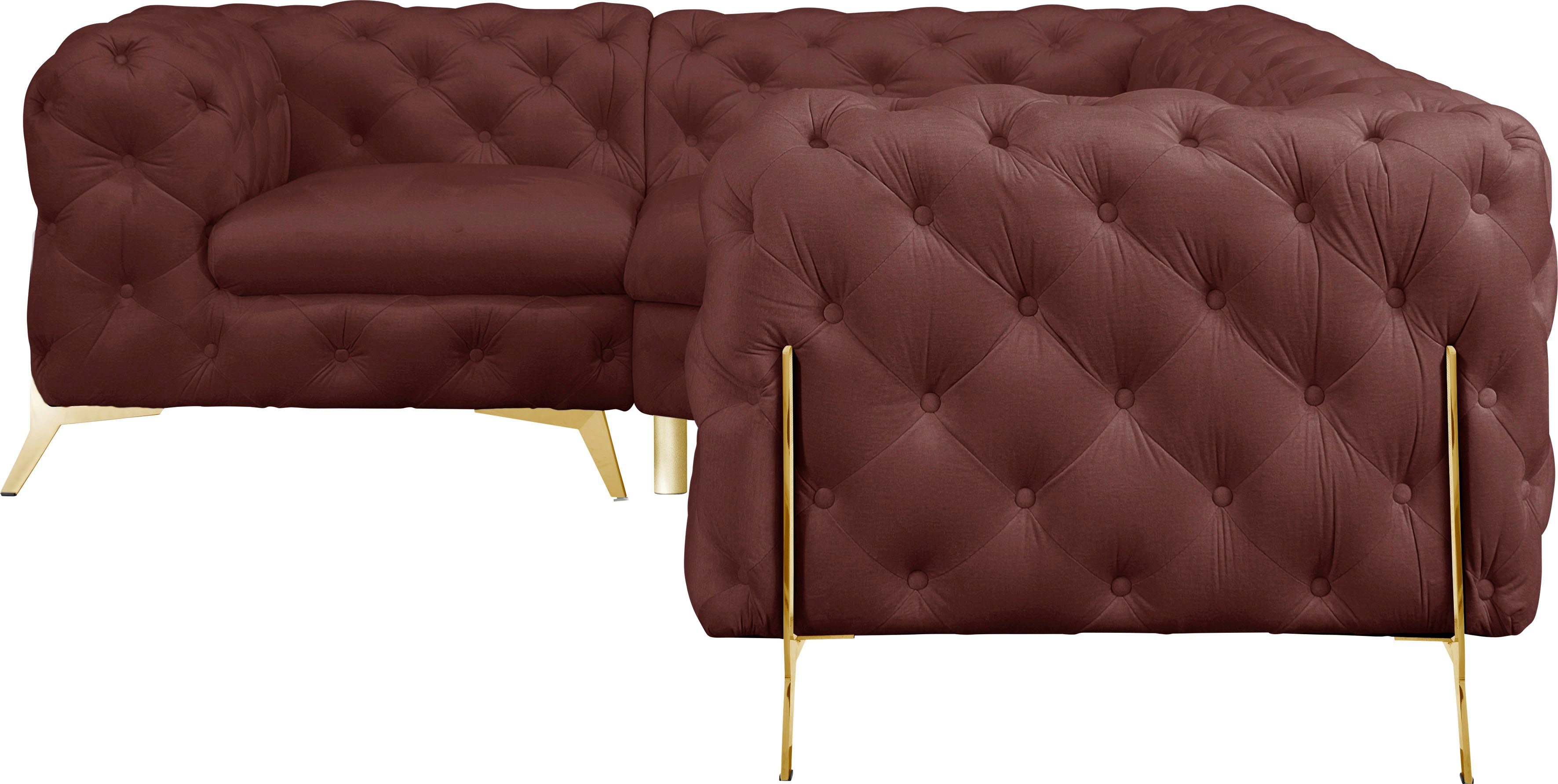 Leonique Chesterfield-bank Amaury L-vorm moderne chersterfield-look, breedte 262 cm, kleur van de poten ter keuze