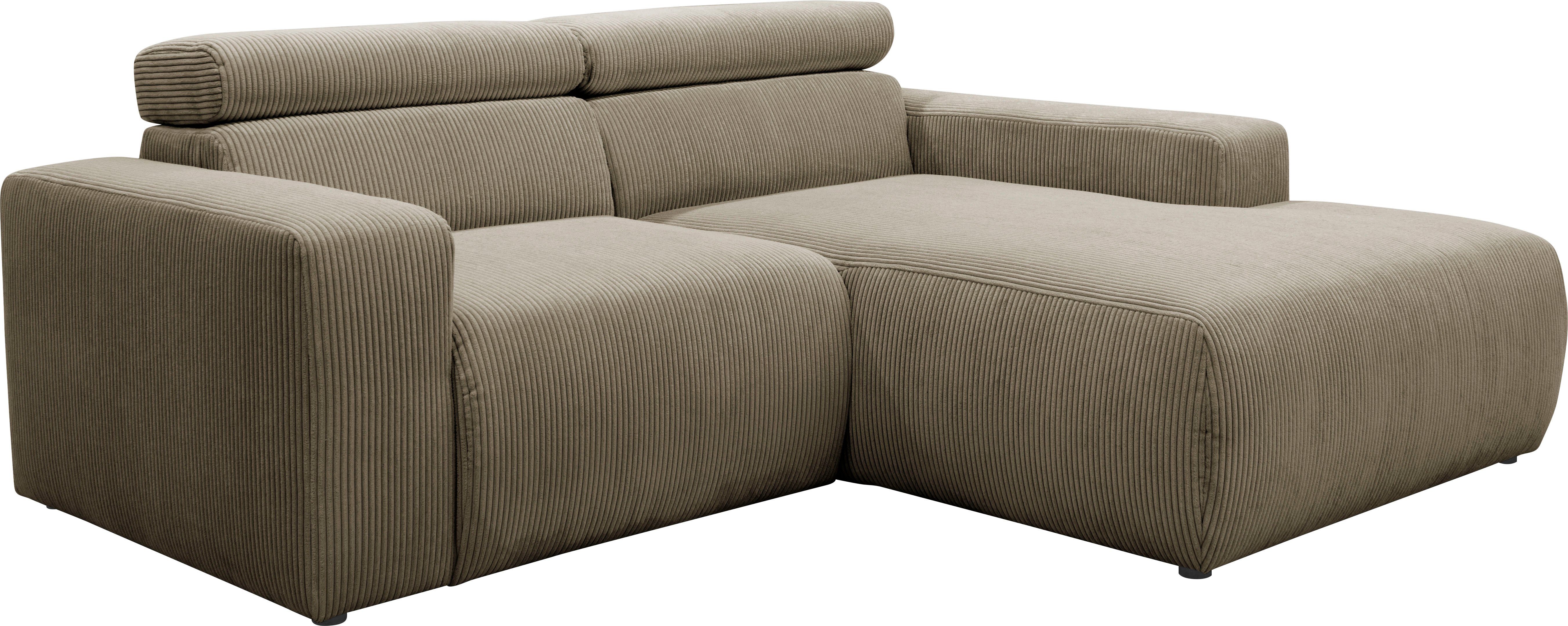 DOMO collection Hoekbank Brandon kleine versie BxDxH: 214x100x80 cm Met verstelbare hoofdsteun, ook in leer en cord, L-model