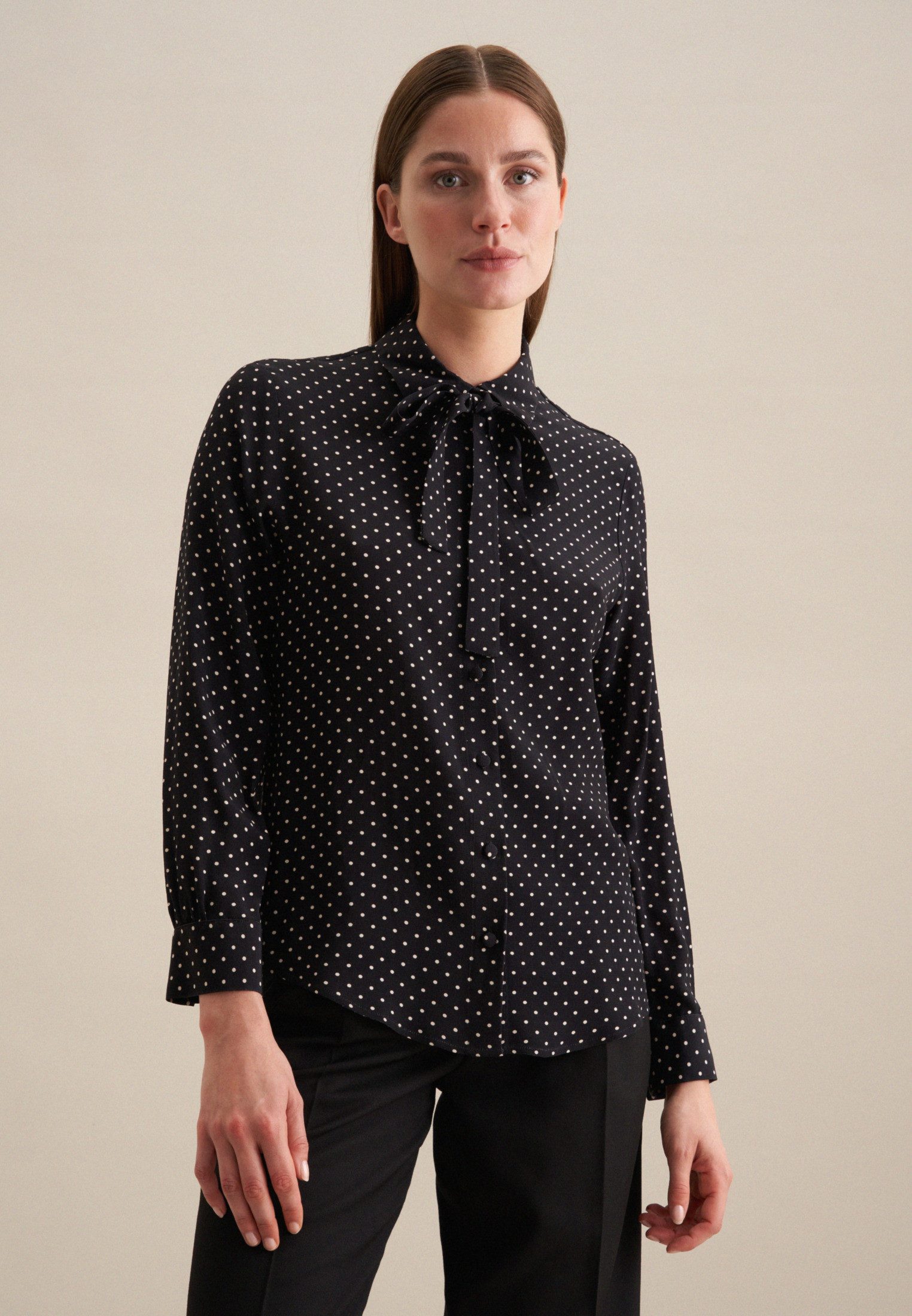 seidensticker Blouse met kraagstrik Lange mouwen kraag stippen
