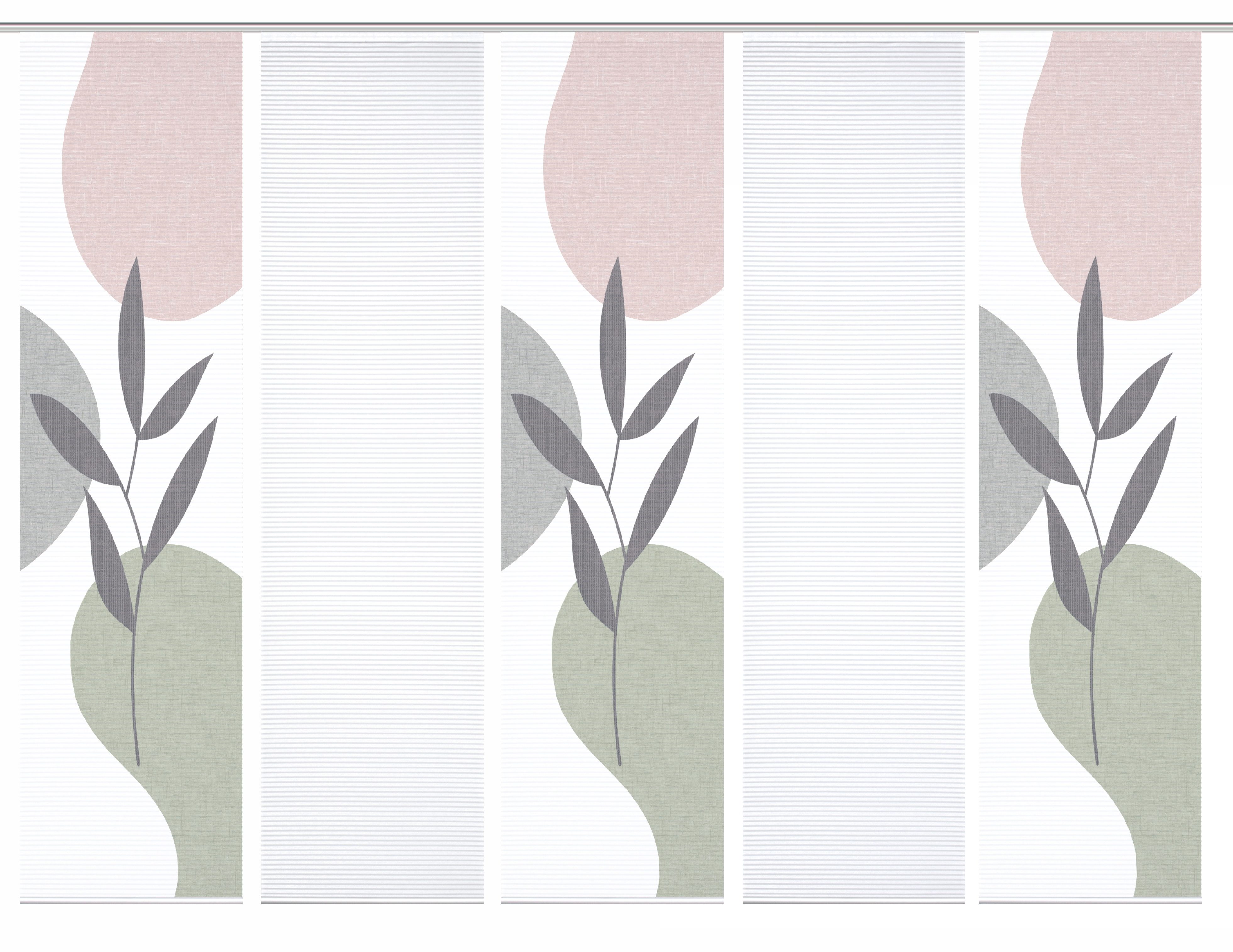 HOME in green Paneelgordijn FRONDA SET DIGITALE PRINT, BAMBOELOOK GERECYCLED (5 stuks)