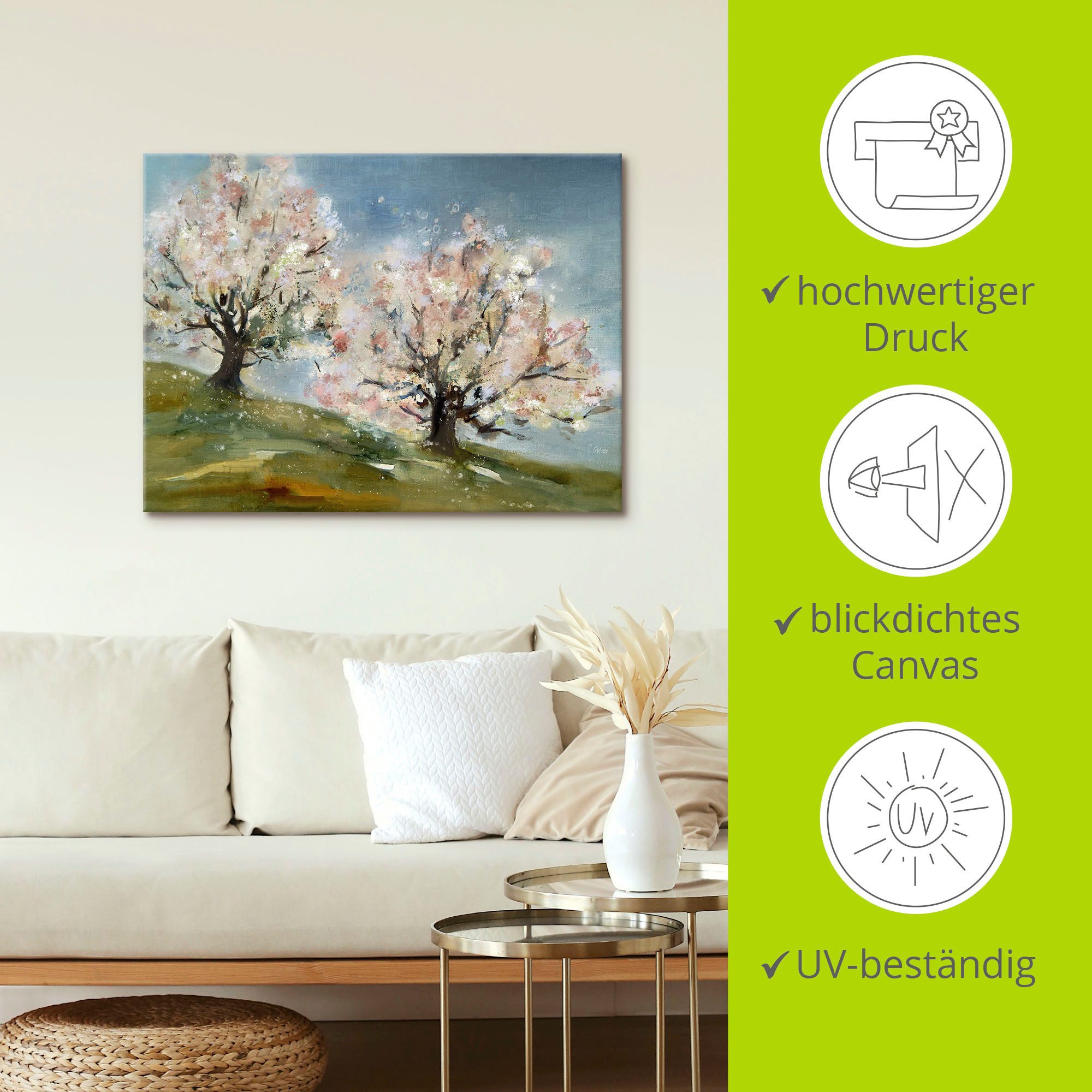 Artland Artprint op linnen Lente - bloesem van fruitbomen