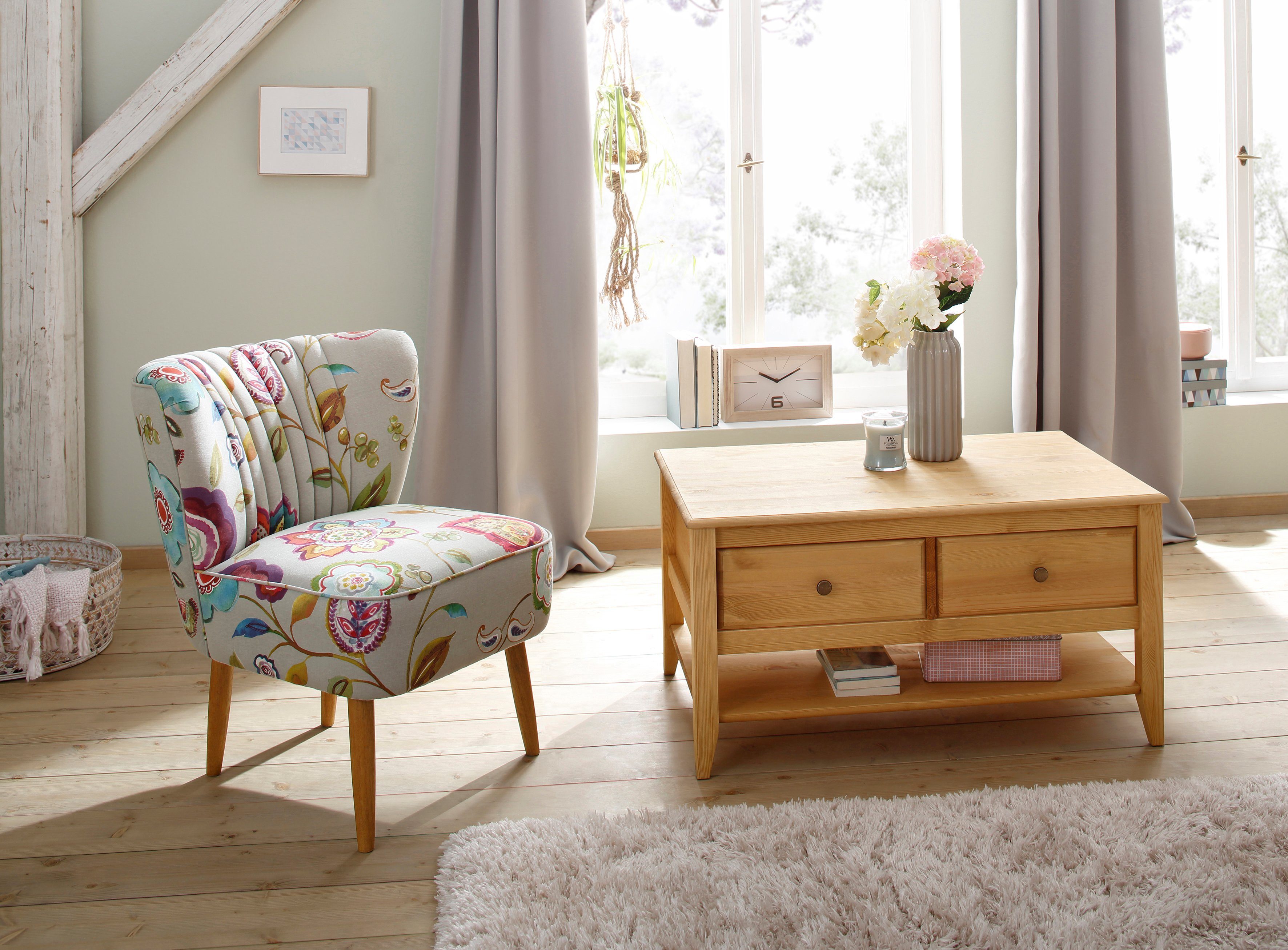 Home affaire Salontafel Leonis Breedte 89 cm, met lades en legplank, van massief grenen