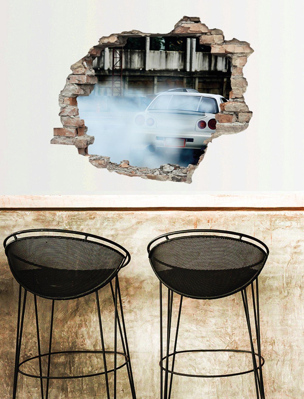 queence Wandfolie Auto Muursticker, muurdecoratie, zelfklevend, 3D, muurdurchbraak (1 stuk)