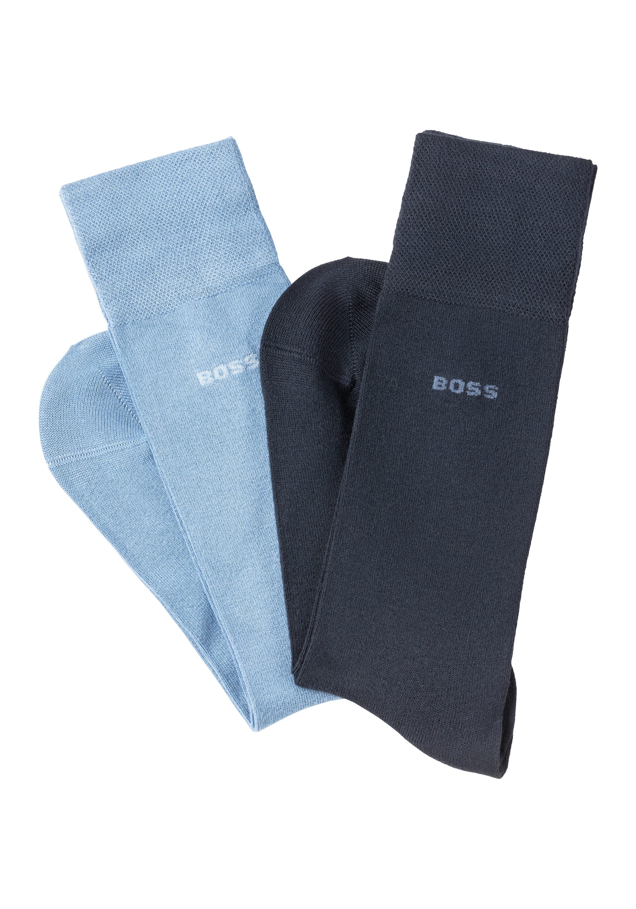 BOSS Business-sokken 2P RS Bamboo 1027 met gebreide boorden (set, 2 paar) heren sokken maat 43-46 blauw
