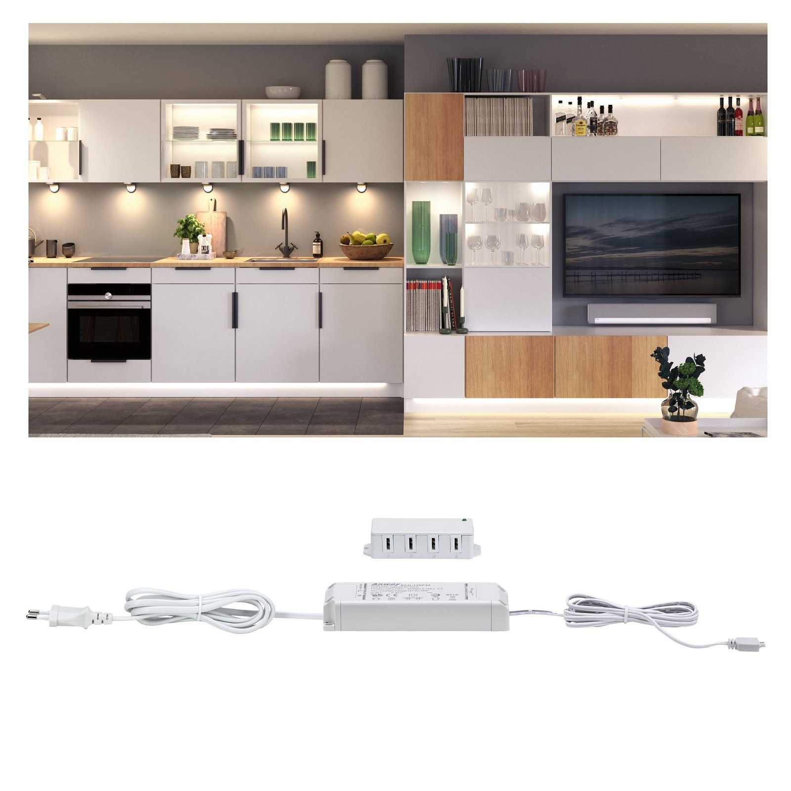 Paulmann Verlichting voor onderkast Clever Connect trafo max. 25W 12V DC incl. 4-voudige verdeler wit (1 stuk)