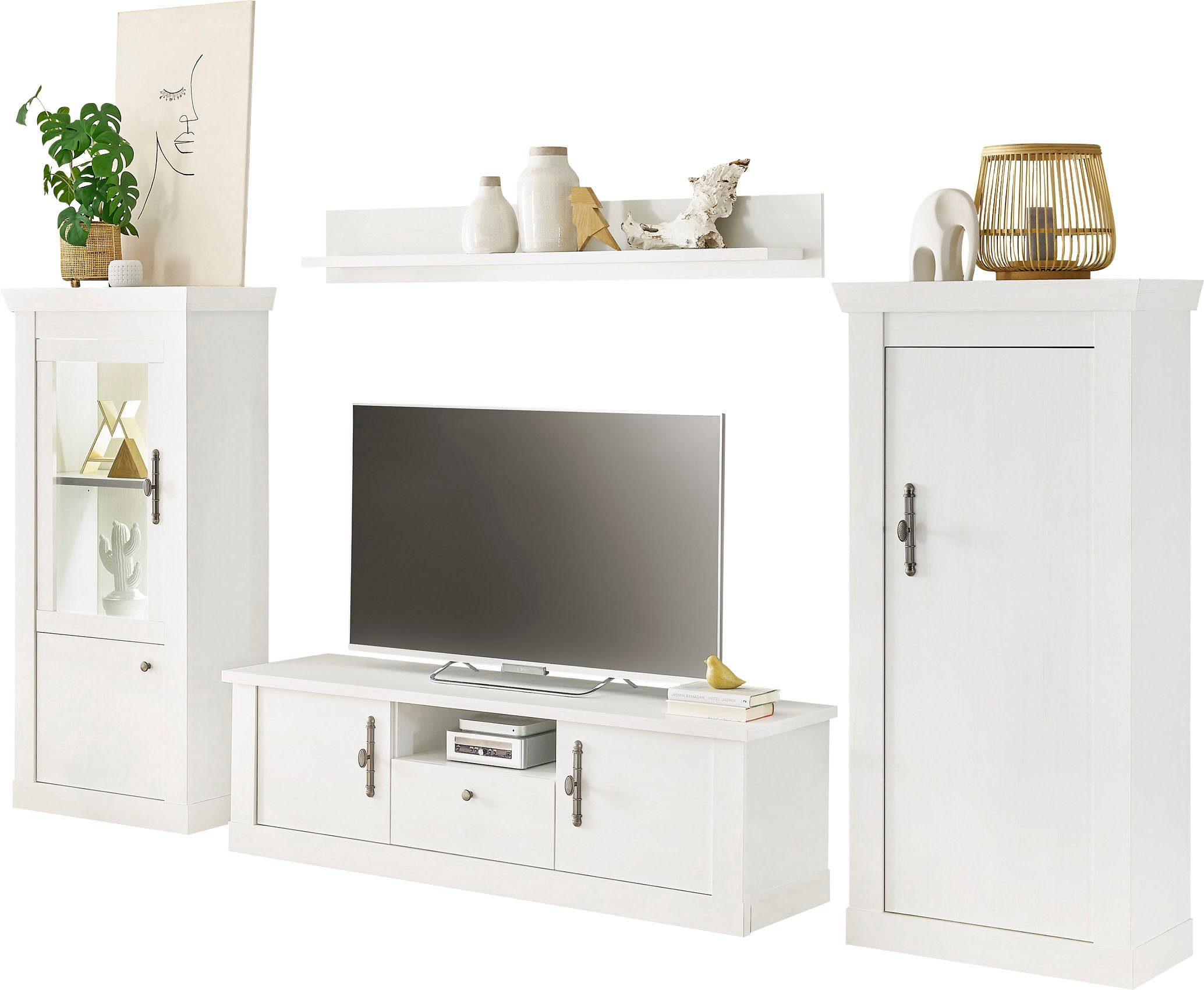 Home affaire Wandmeubel Ravenna in romantische landelijke stijl, grepen van metaal, soft-closefunctie (4-delig)