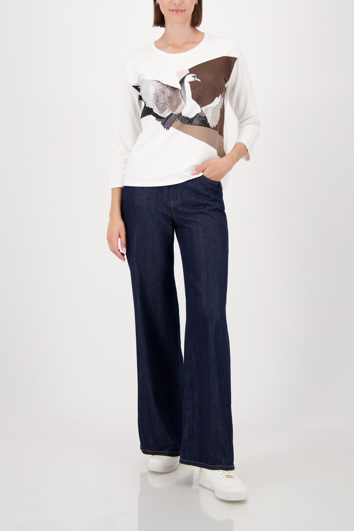 Monari Shirt met 3/4 mouwen Shirt zwaan Regular fit met ronde hals