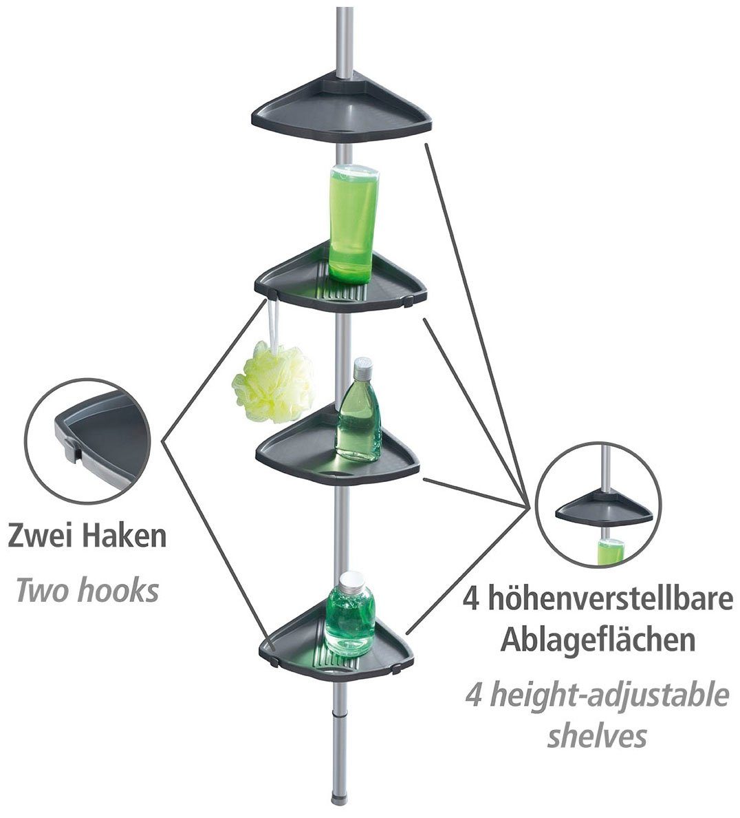 WENKO Doucherekje Telescopische douchehoek Compact