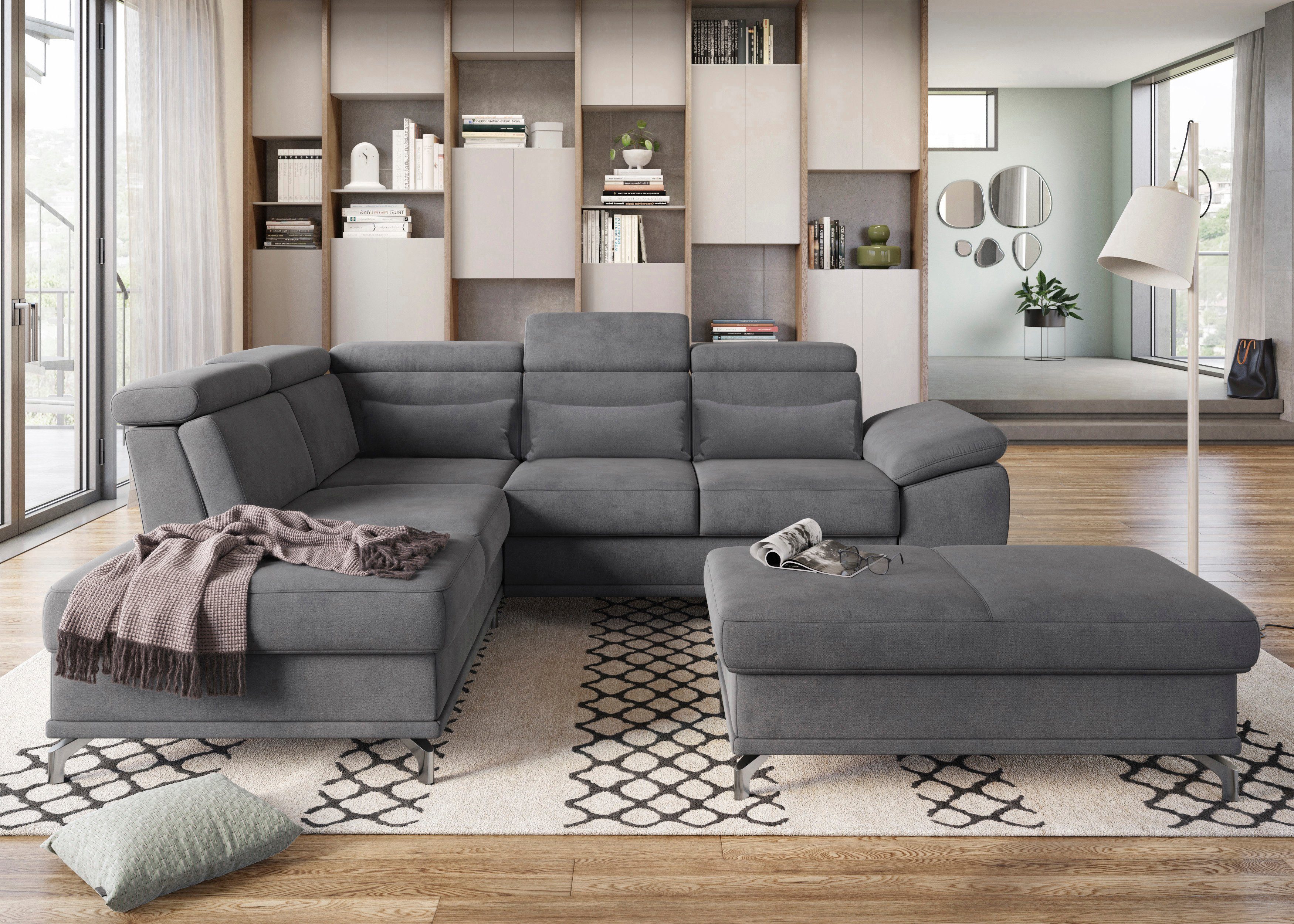 sit&more Hoekbank Cabrio L-vorm, met zitdiepteverstelling, arm- en hoofdsteunverstelling