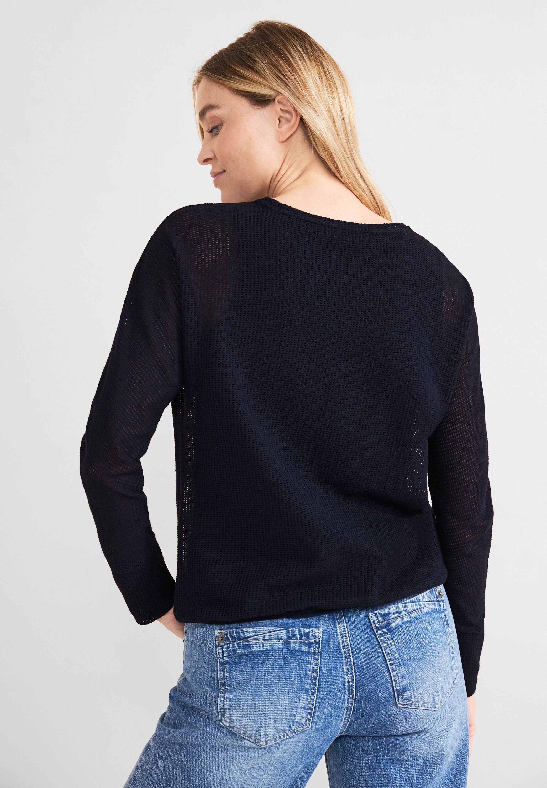 STREET ONE Shirt met lange mouwen met perforatiemotief