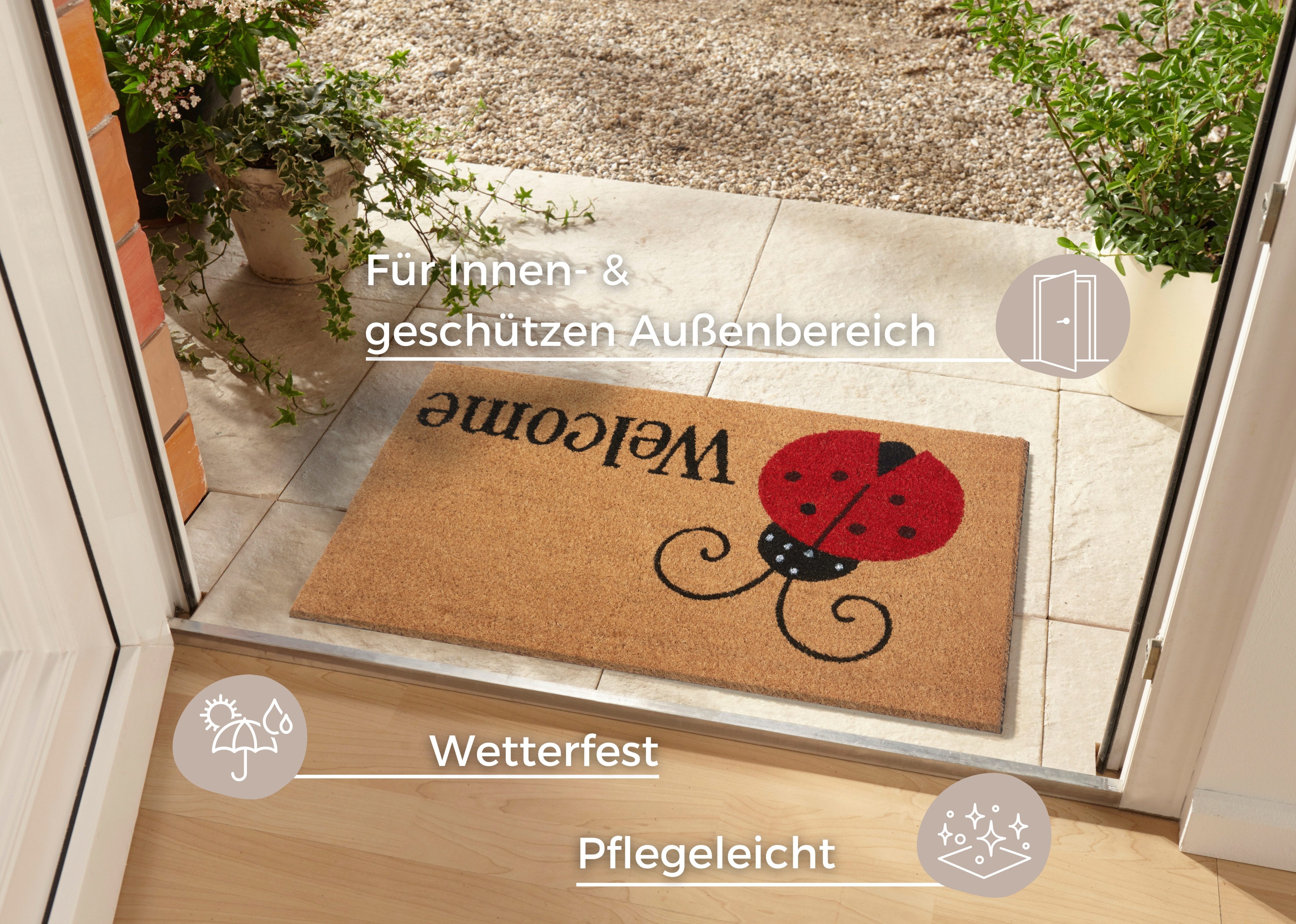 HANSE Home Mat Lady Beetle, deurmat Kokos, vuilopvangmat, outdoor, antislip, binnen, kokosmat, gang