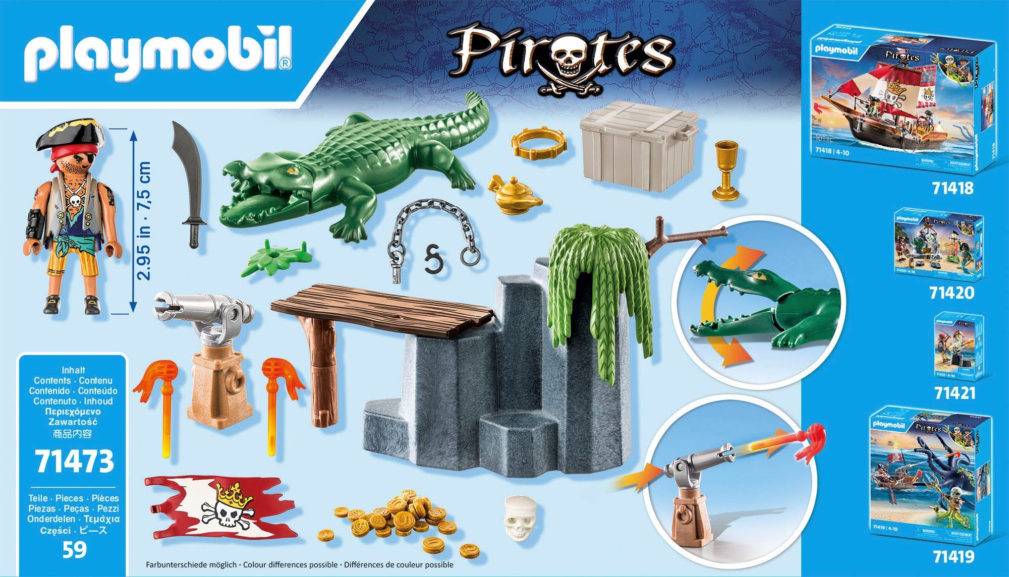 Playmobil® Constructie-speelset Piraat met alligator (71473), Pirates gedeeltelijk van gerecycled materiaal, made in europe (59-delig)