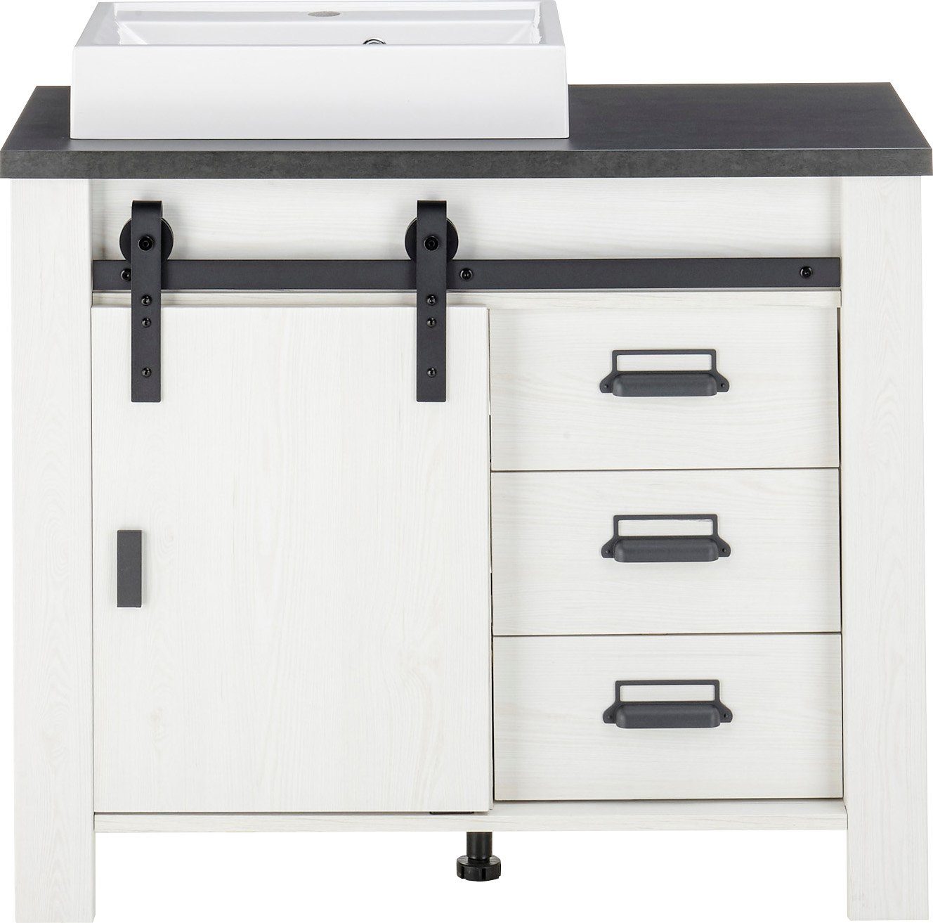 Home affaire Wastafelonderkast Sherwood Hout, schuurdeurbeslag en apothekersgrepen van metaal, hoogte 91 cm (1 stuk)