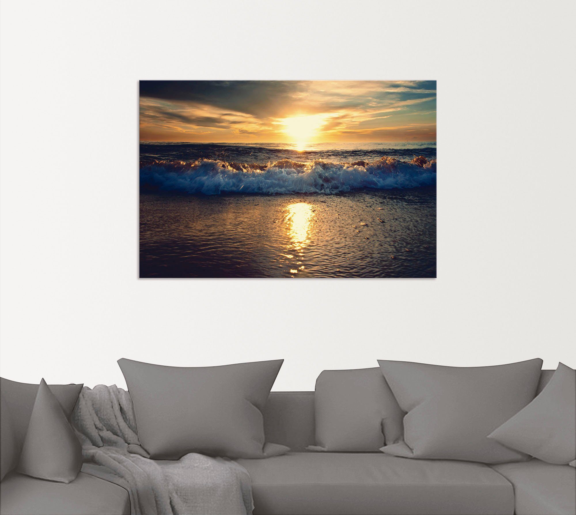 Artland Artprint Zonsondergang aan zee als artprint van aluminium, artprint voor buiten, artprint op linnen in verschillende maten