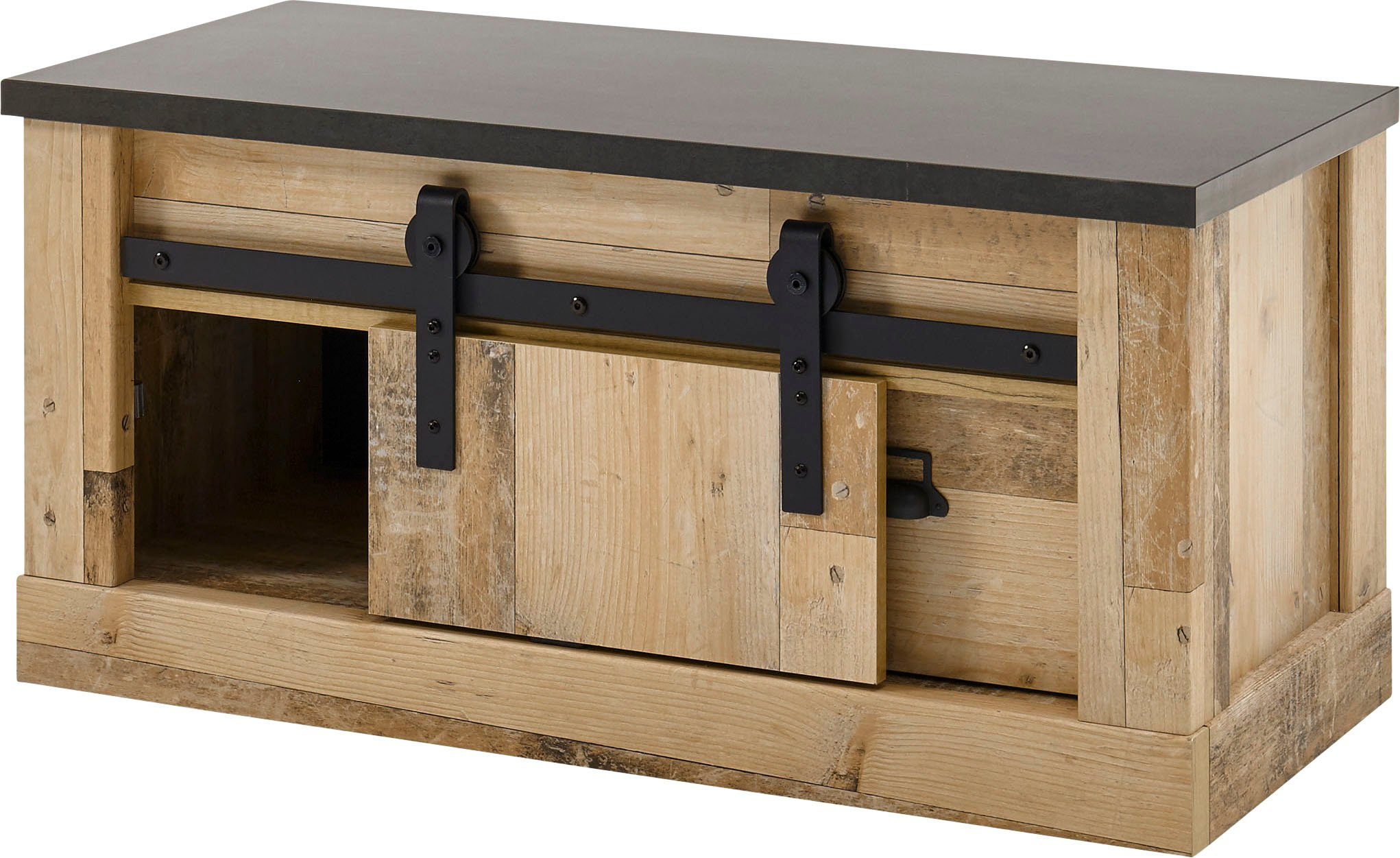 Home affaire Zitbank Sherwood moderne houtdecor, met schuurdeurbeslag van metaal, breedte 93 cm