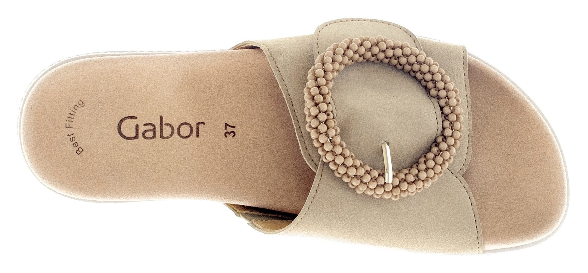 Gabor Slippers , plateau, zomerschoen, slippers met sierparels aan de decoratieve gesp