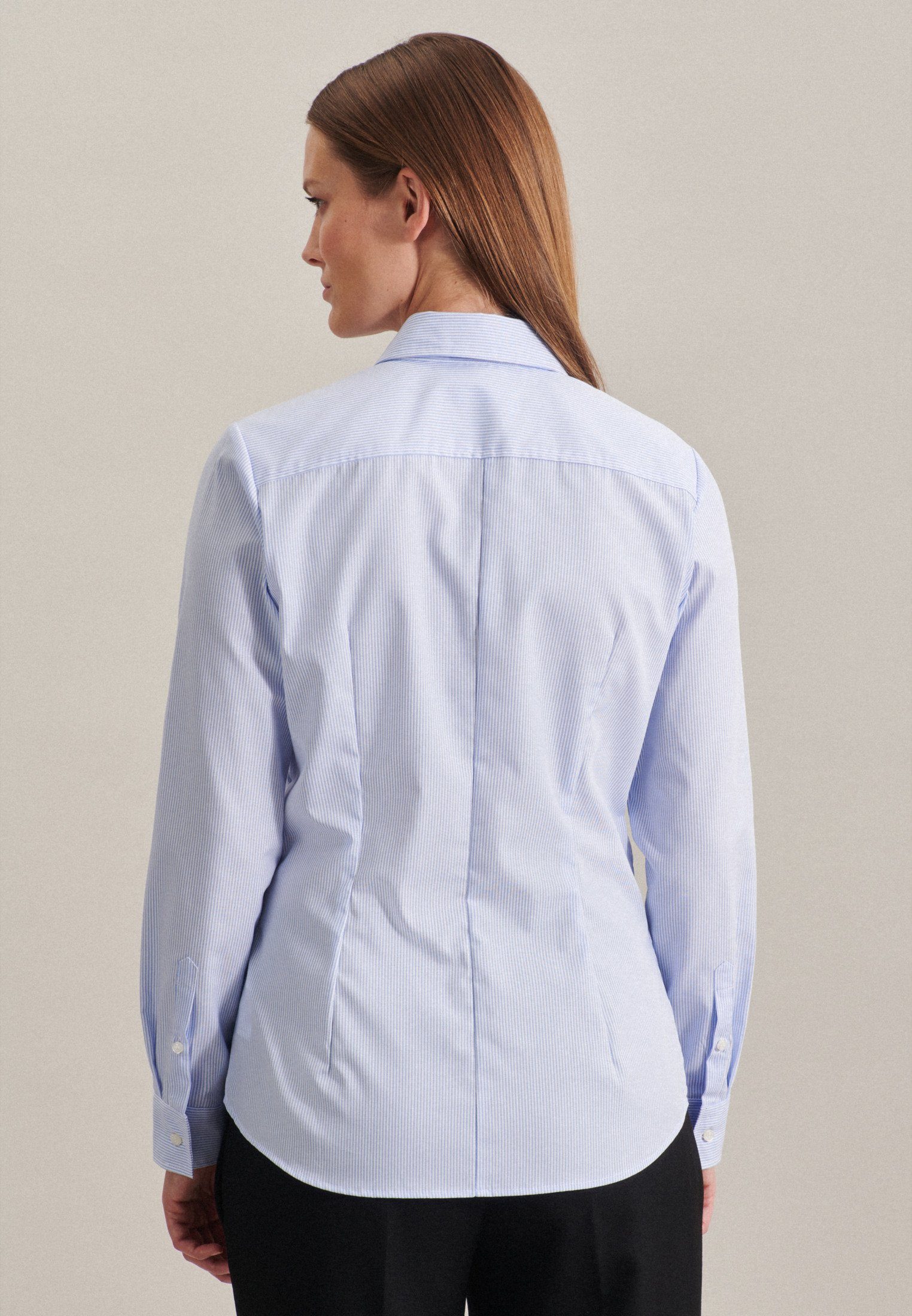 seidensticker Overhemdblouse Zwarte roos Lange mouwen kraag strepen