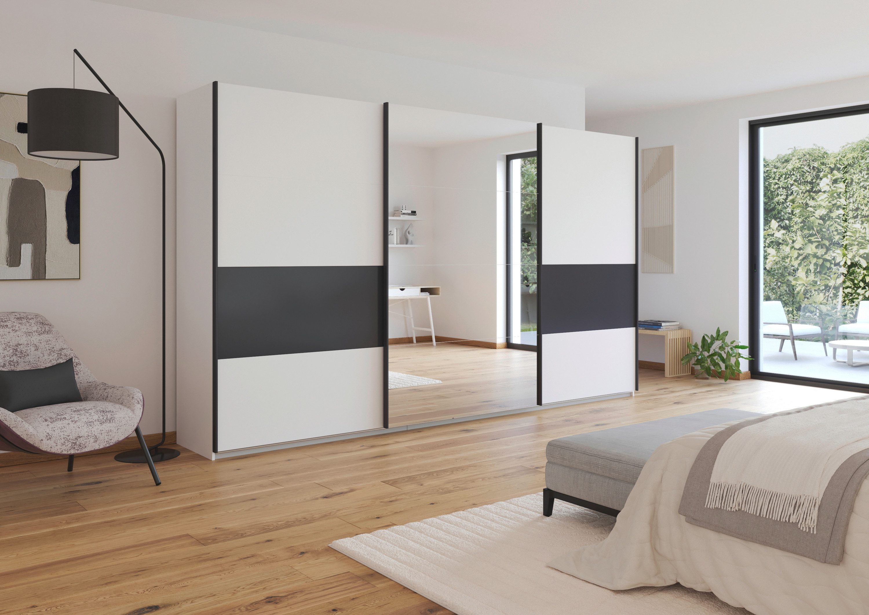 rauch Schuifdeurkast Kledingkast Kast Garderobe CORTONA inclusief indeling, 2 stoffen dozen en extra planken