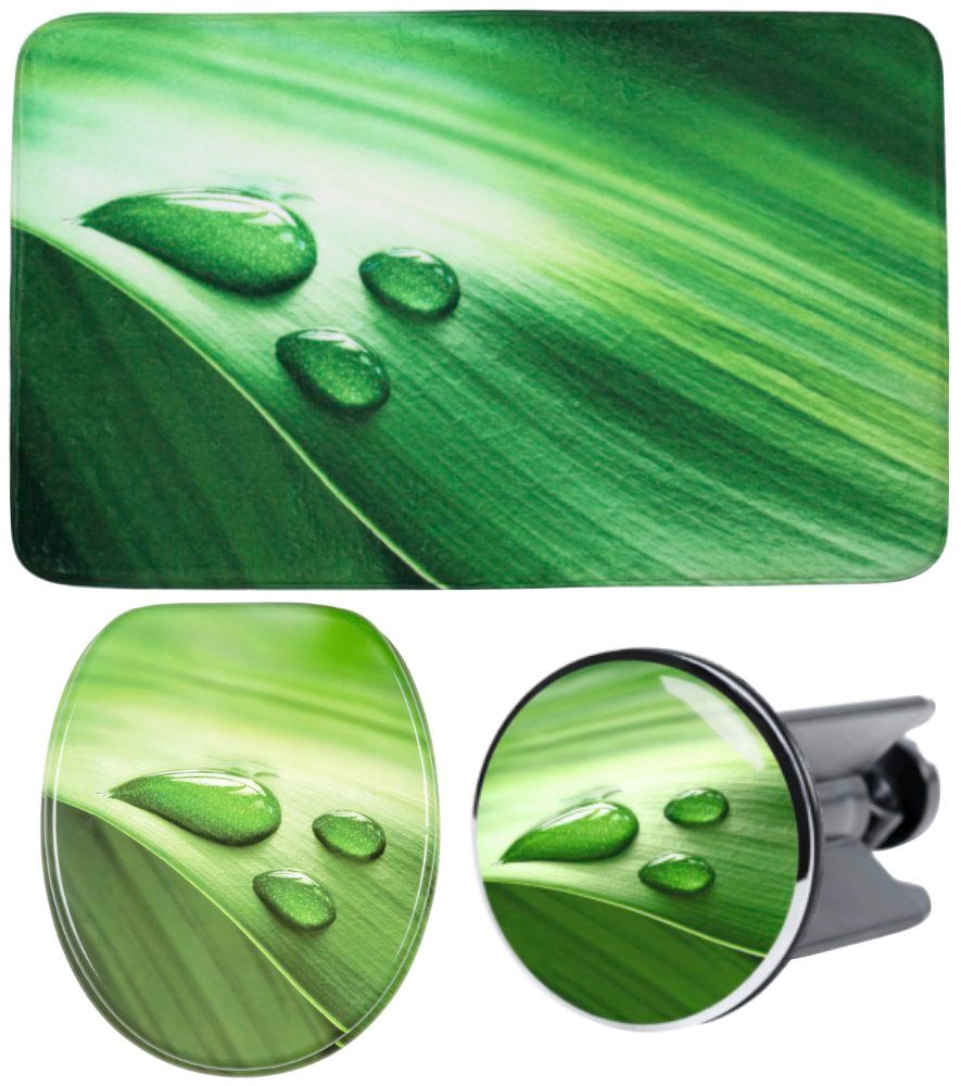 Sanilo Set badkameraccessoires Green Leaf bestaand uit toiletzitting, badmat en wastafelplug (complete set, 3-delig) badkameraccessoires groen
