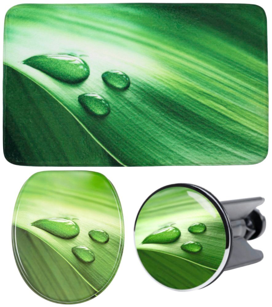 Sanilo Sets badkameraccessoires Green Leaf bestaand uit toiletzitting, badmat en wastafelplug (complete set, 3-delig)
