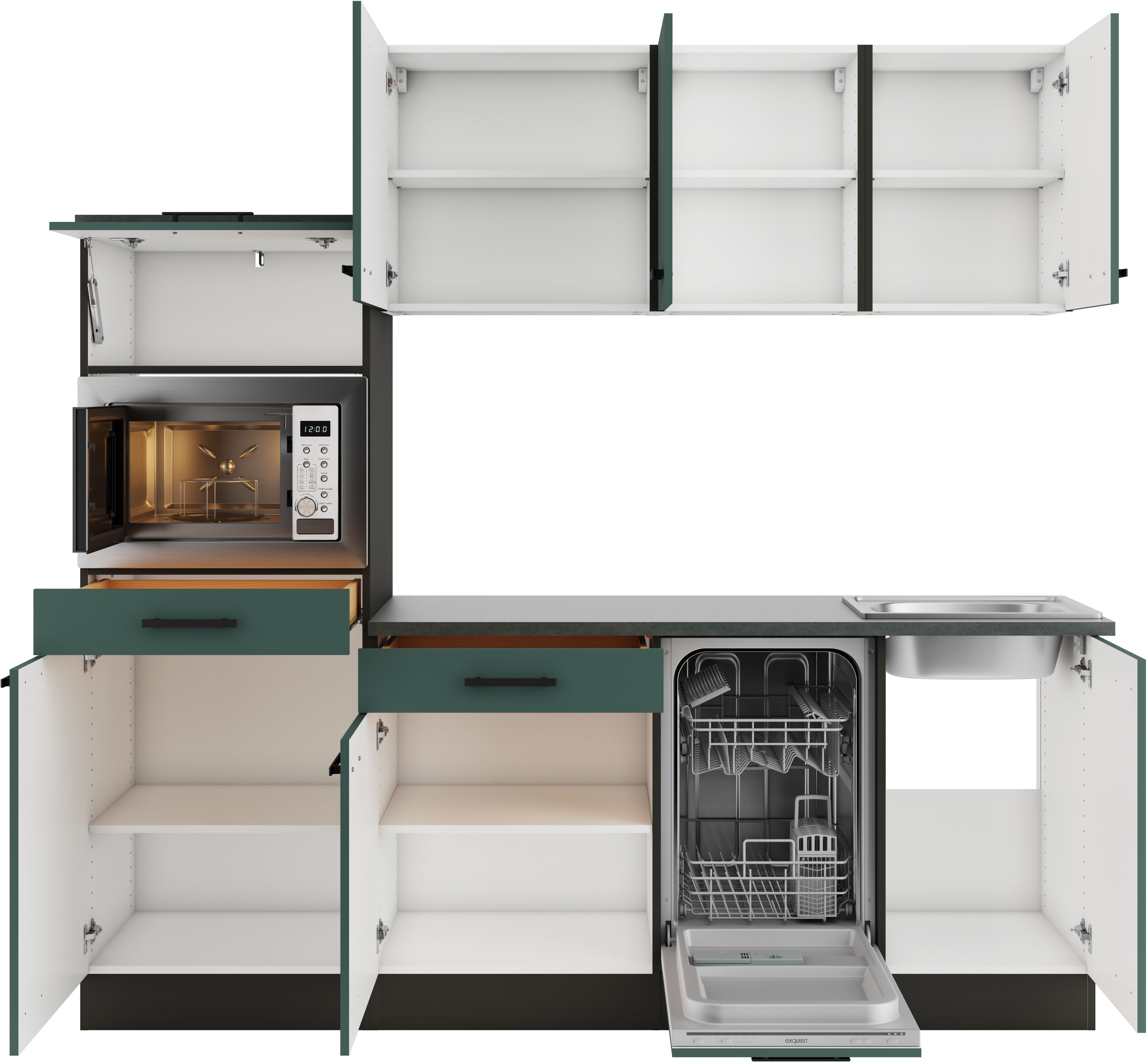 OPTIFIT Keukenblok Palma Breedte 210 cm, optioneel met elektrische apparaten, spiegelbeeld op te stellen