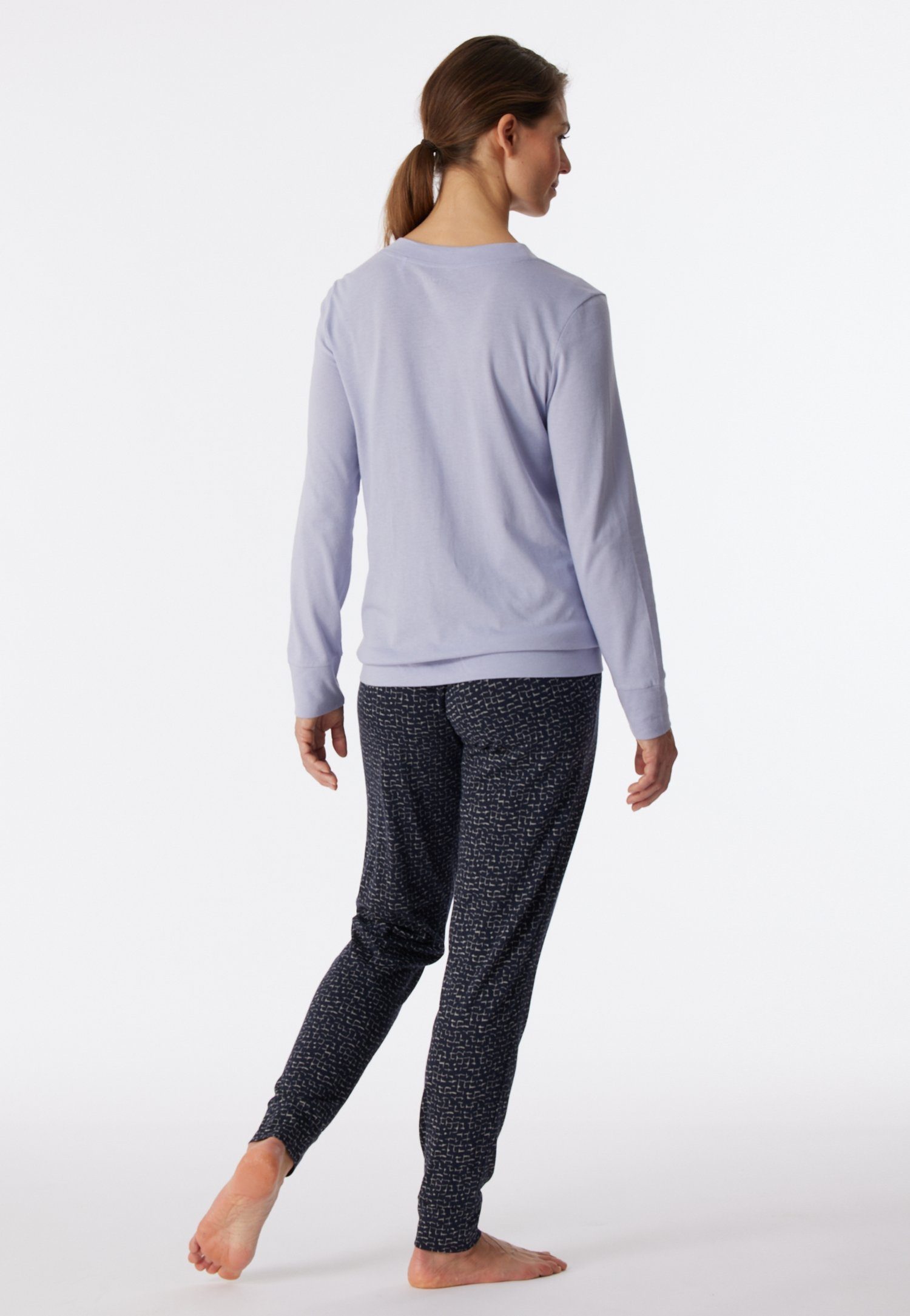 Schiesser Pyjama Contemporary Nightwear met effen bovenstuk en gemusterde broek (2-delig)