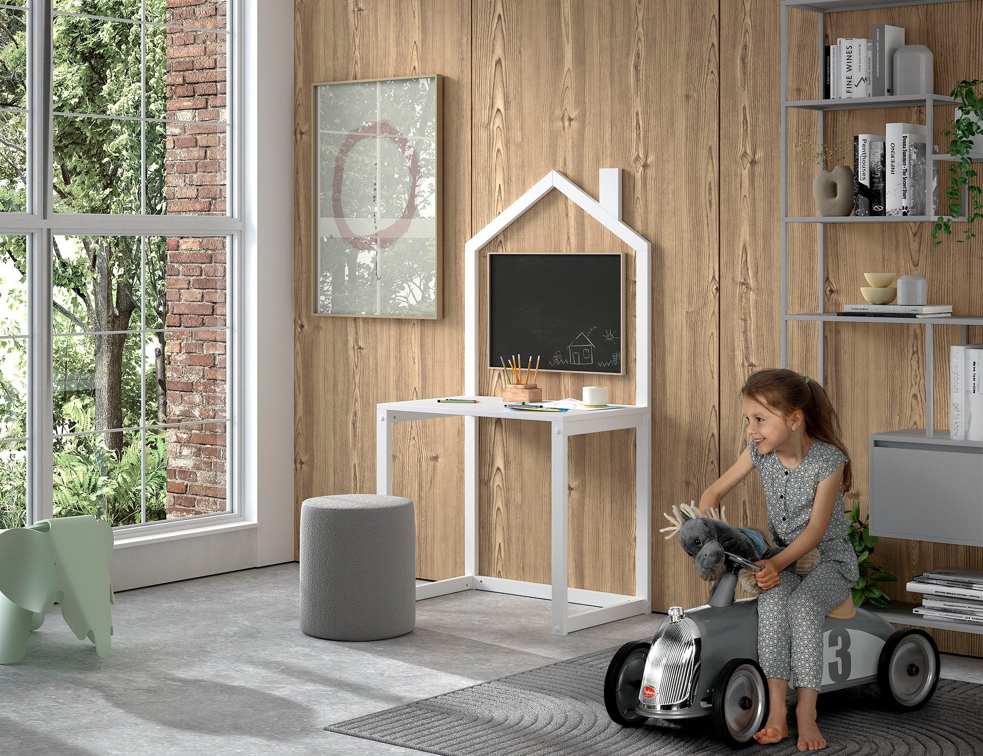 Vipack Kinderbureau met huislook, groot werkoppervlak, ideaal voor kleine ruimtes, 2 kleuren