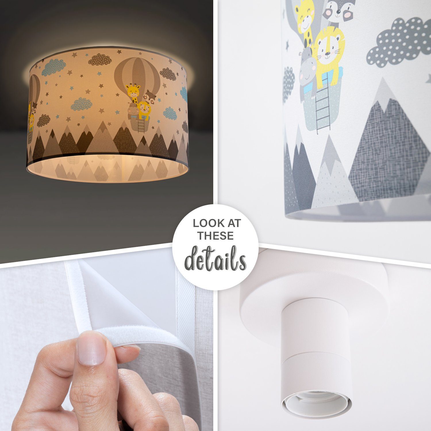 Paco Home Plafondlamp Cosmo 343 Lamp kinderkamer plafondlamp luchtballon wolken dieren zoo E27