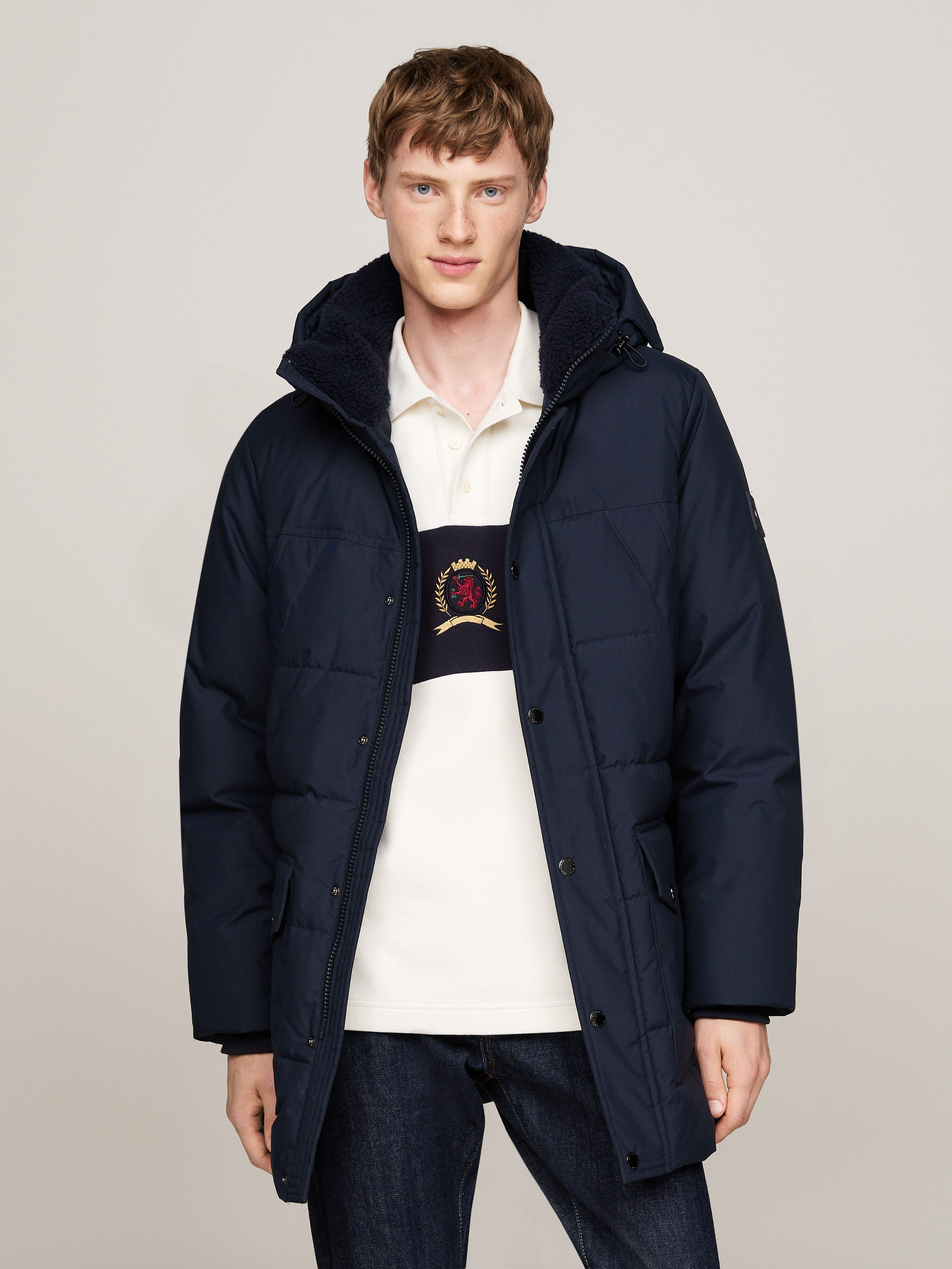 Tommy Hilfiger Parka Rockie Utility Parka hoog gesloten, staande kraag met faux bont